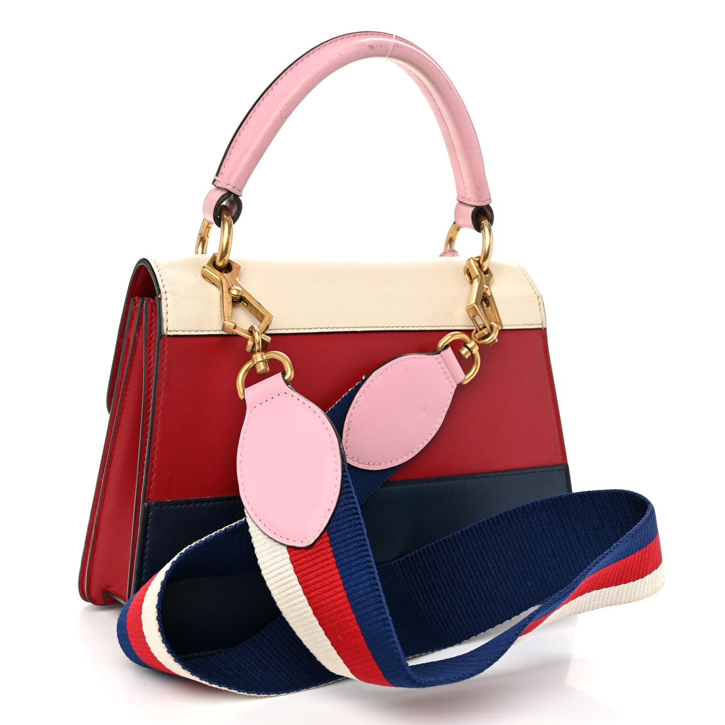 Calfskin Sylvie Web Small Queen Margaret Top Handle Bag Blue Agata Hibiscus Red Mystic White Sugar Pink