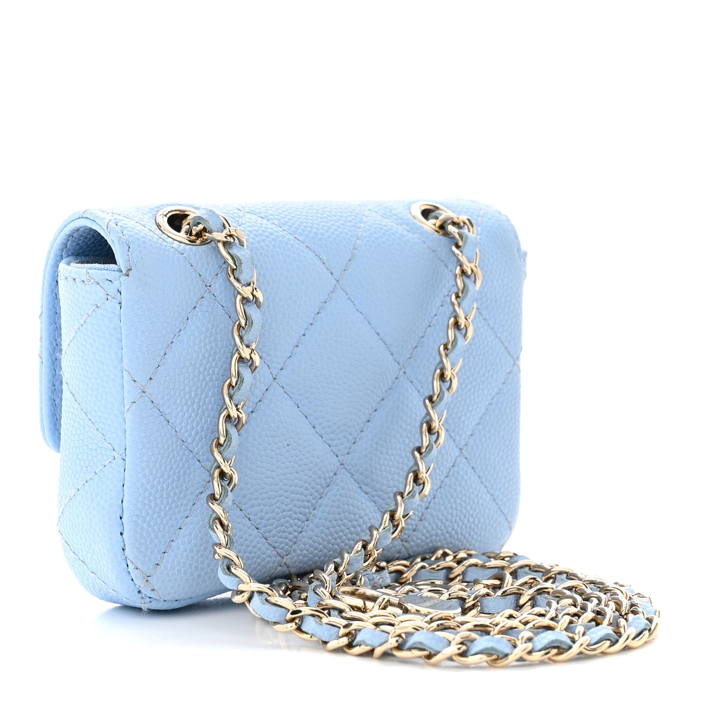 Caviar Quilted Mini Chain Belt Bag Light Blue
