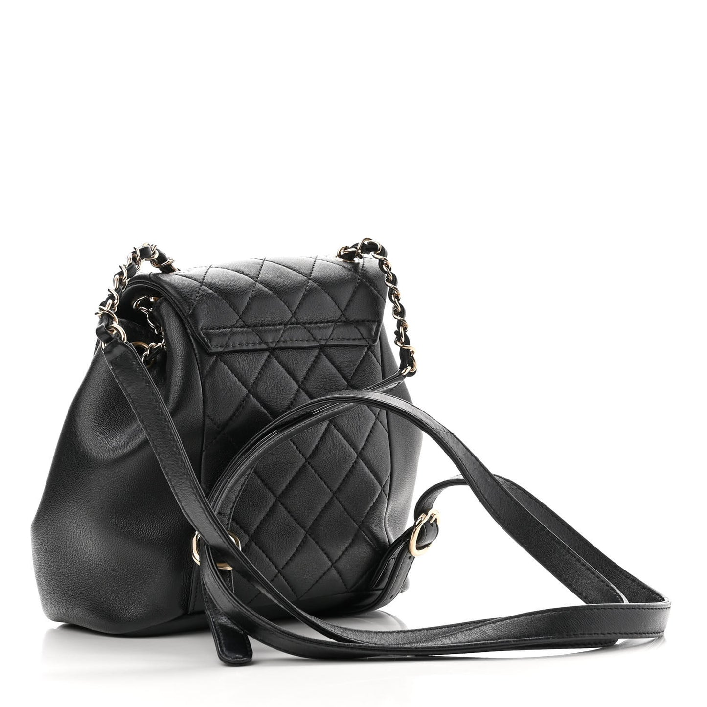 Lambskin Quilted Small Duma Drawstring Backpack Black