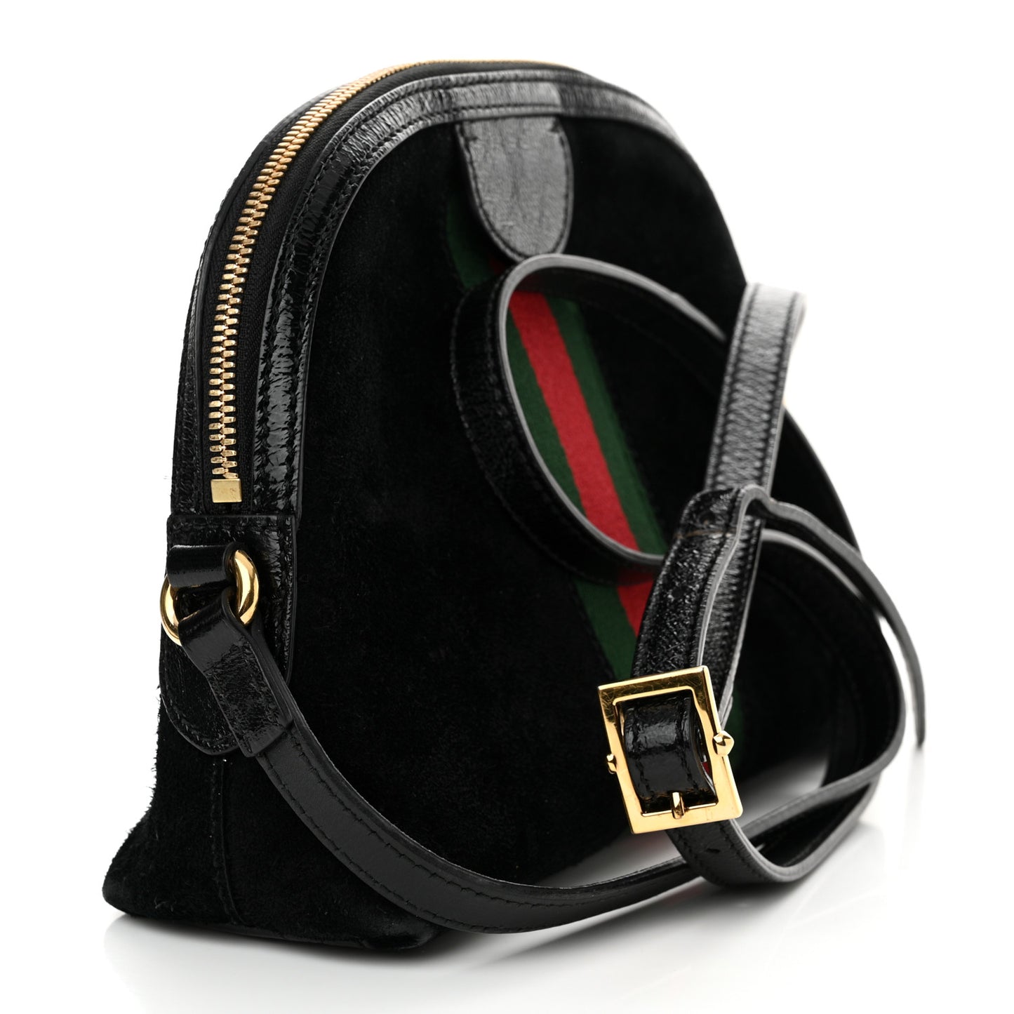 Suede Patent Web GG Small Ophidia Dome Shoulder Bag Black