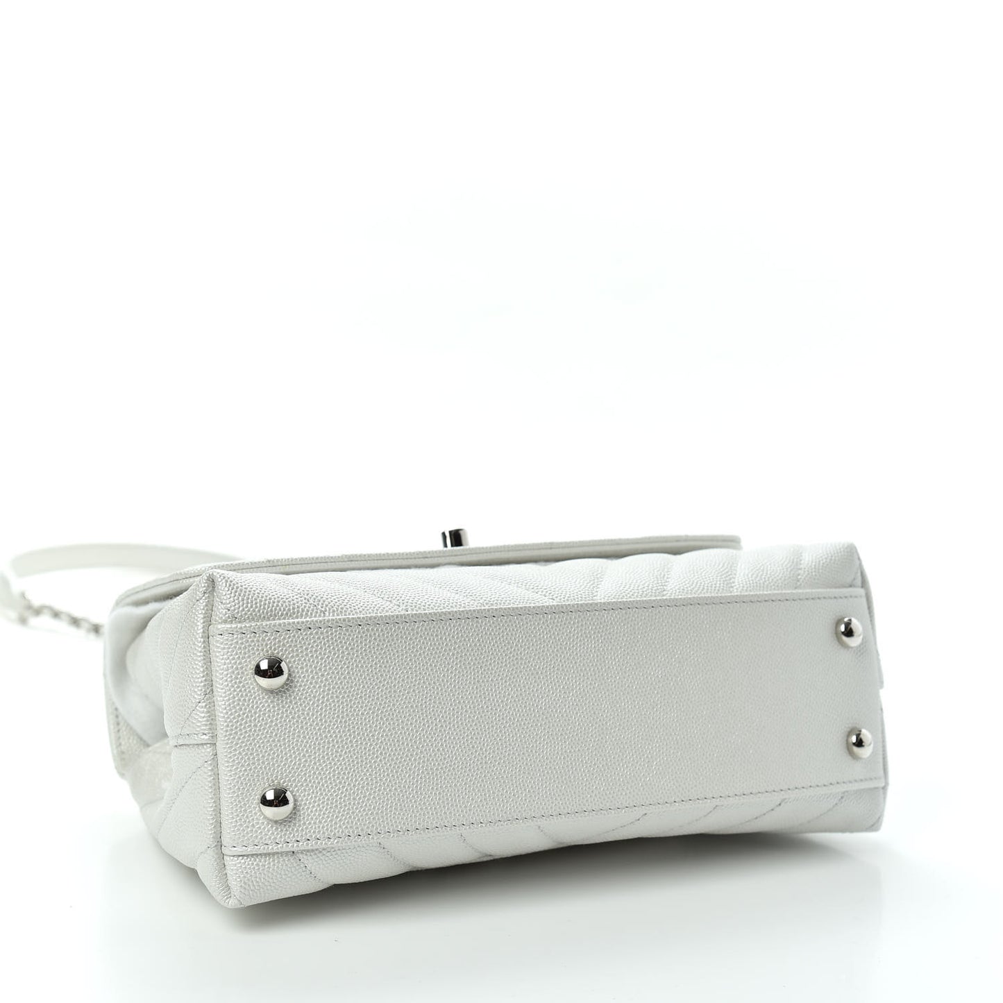 Iridescent Caviar Chevron Quilted Mini Coco Handle Flap White