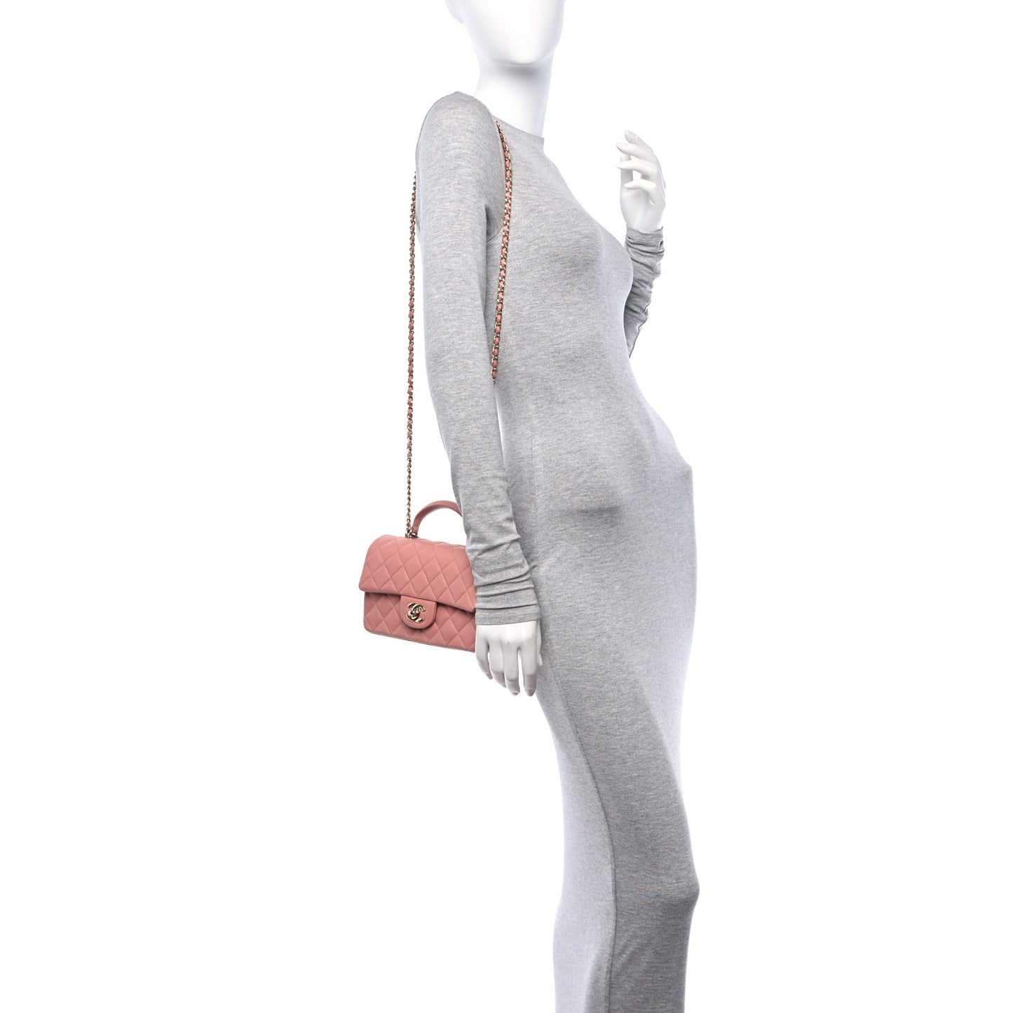 Lambskin Quilted Mini Top Handle Rectangular Flap Pink