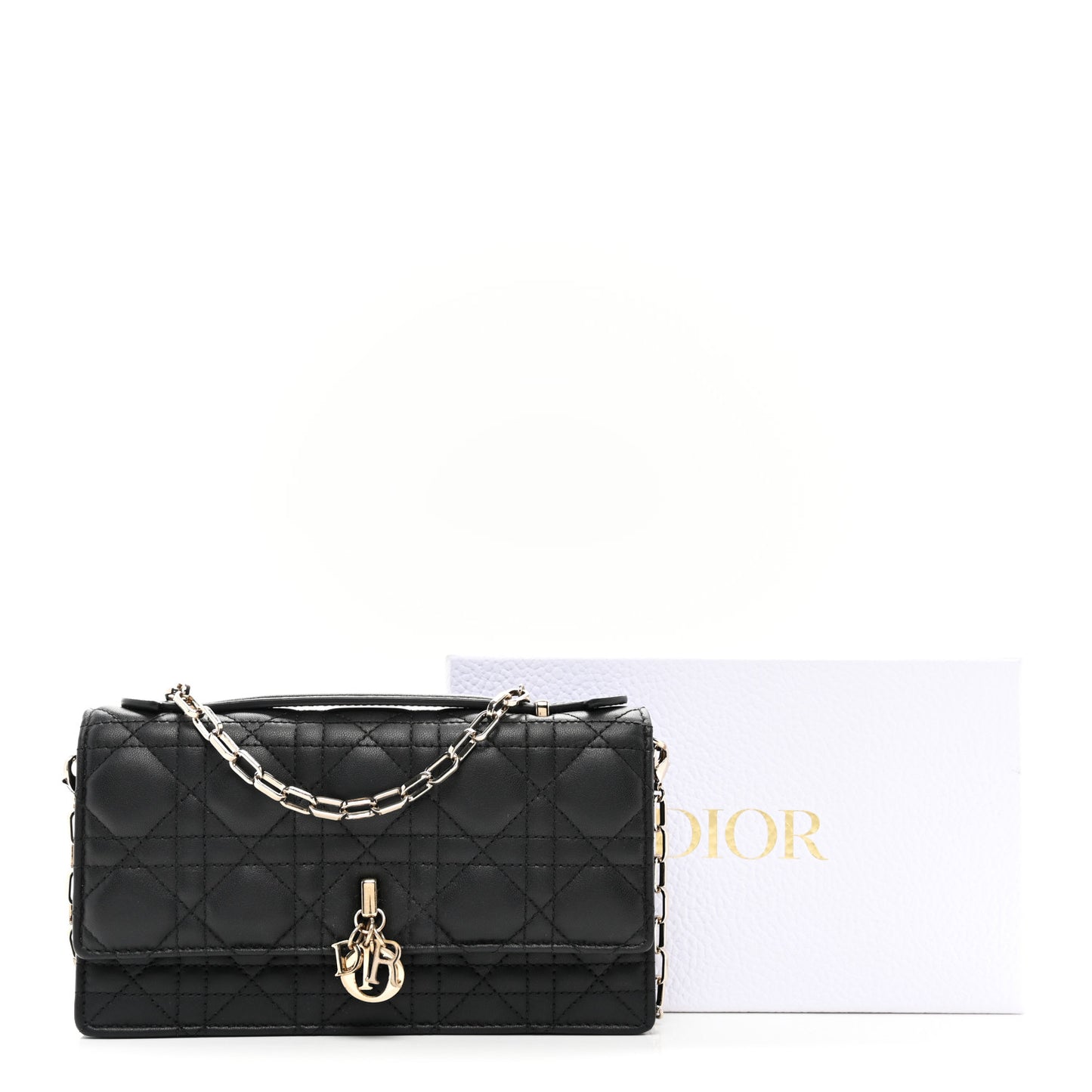 Lambskin Cannage Miss Dior Chain Pouch Black