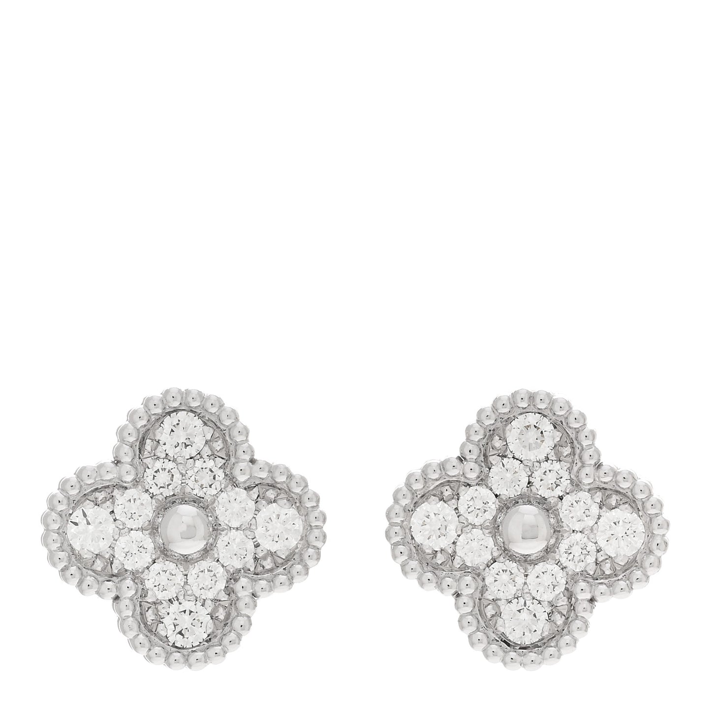 18K White Gold Diamond Vintage Alhambra Earrings