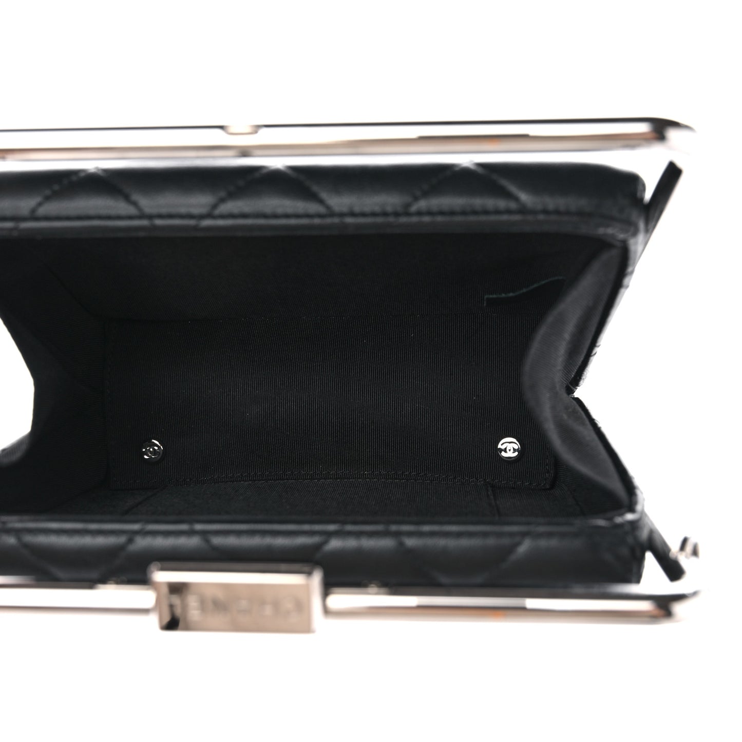Quilted Lambskin Metal Bar Clutch Bag Black