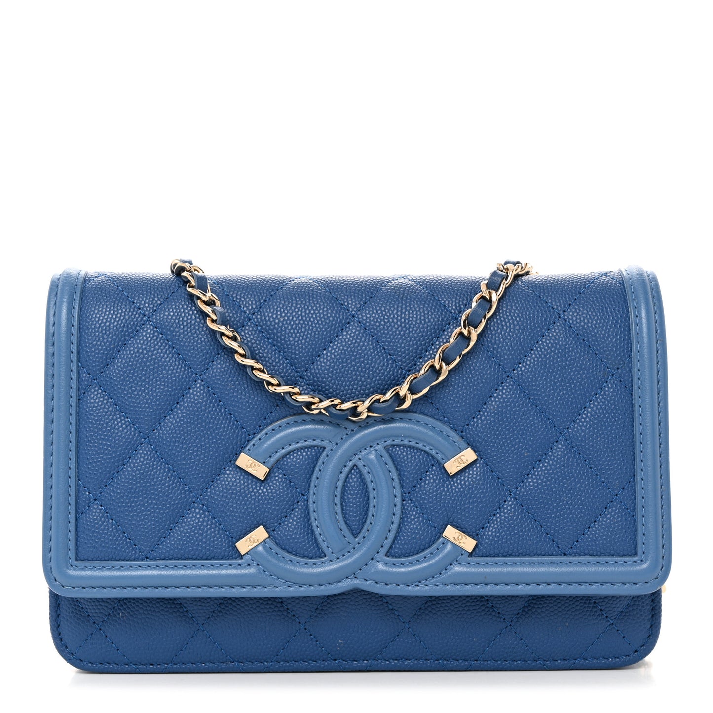 Caviar Quilted CC Filigree Wallet On Chain WOC Blue