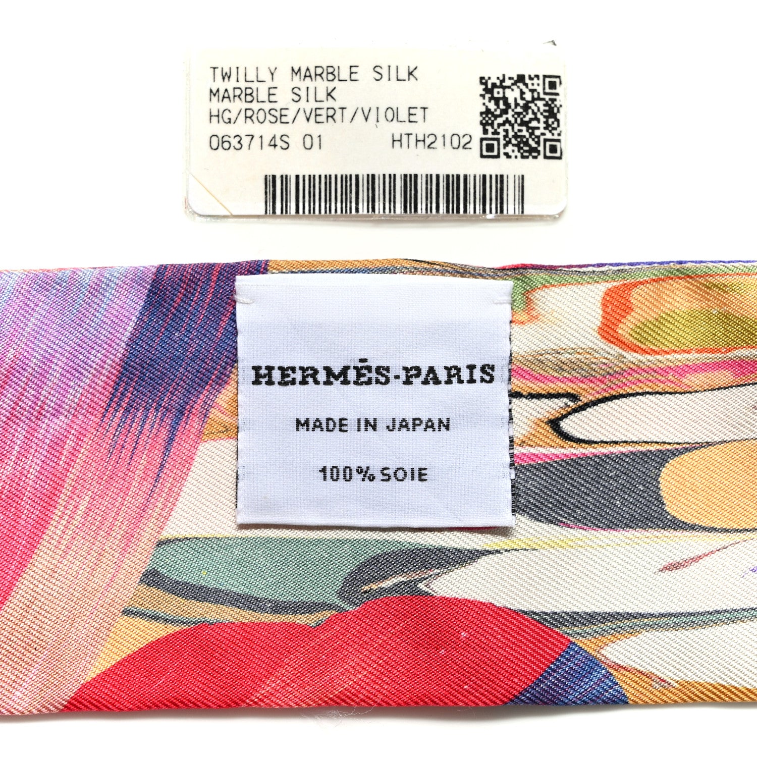 Hermes Silk Marble Silk Twilly Rose Vert Violet 3 of 5