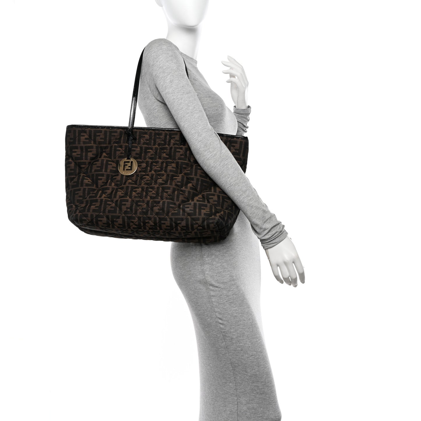 Zucca Quilted Medium Roll Tote Tobacco Black