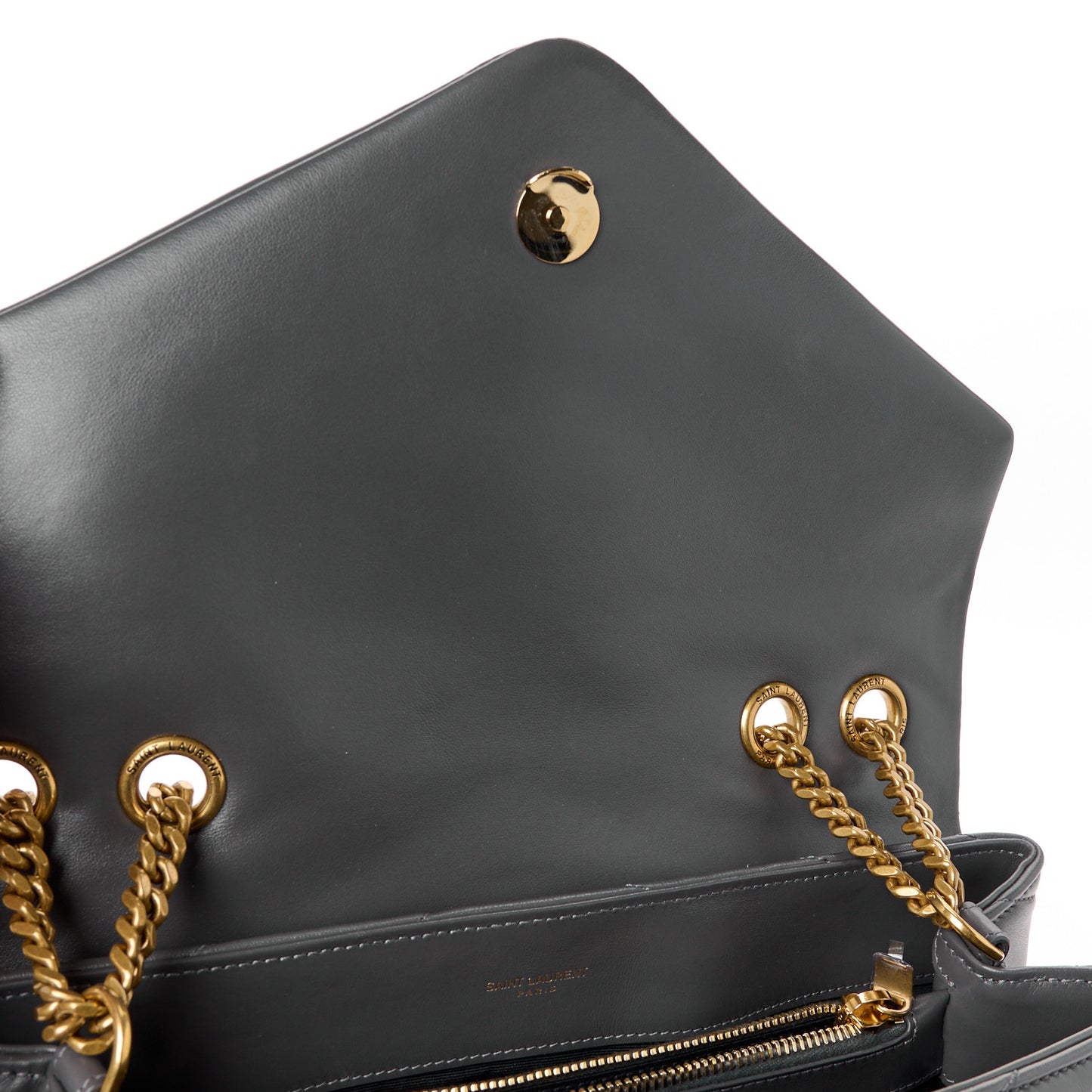 Calfskin Y Quilted Monogram Medium Loulou Chain Satchel Storm