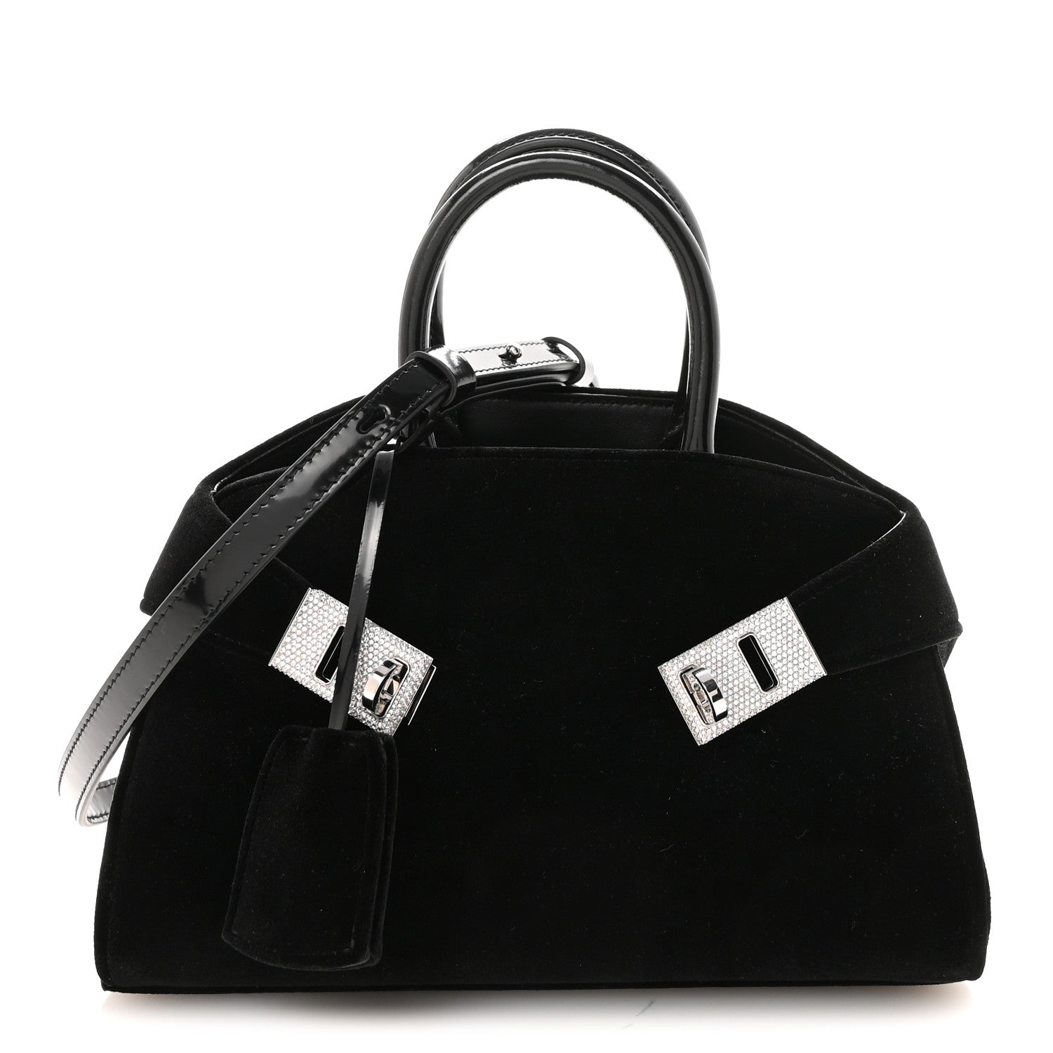 Salvatore Ferragamo ブラック パーティーバッグ Salvatore Ferragamo Velvet Strass XS Hug Bag Black 1877583
