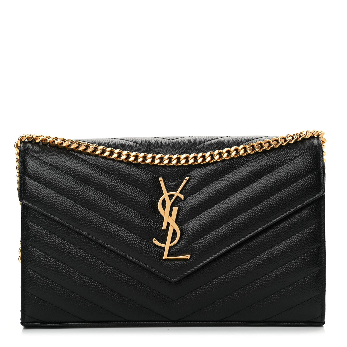 Grain De Poudre Matelasse Chevron Monogram Chain Wallet Black