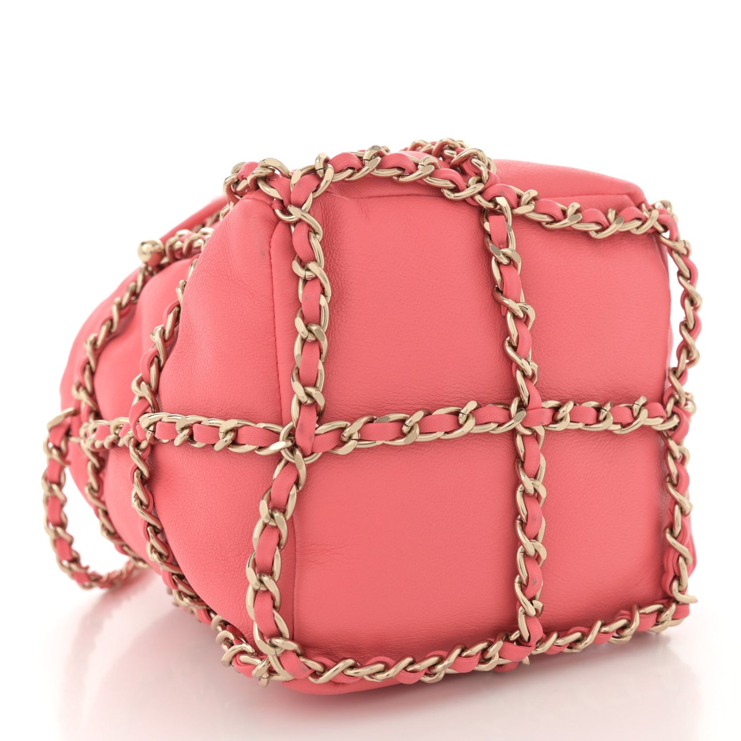 Lambskin Bucket Chain Drawstring Bag Pink