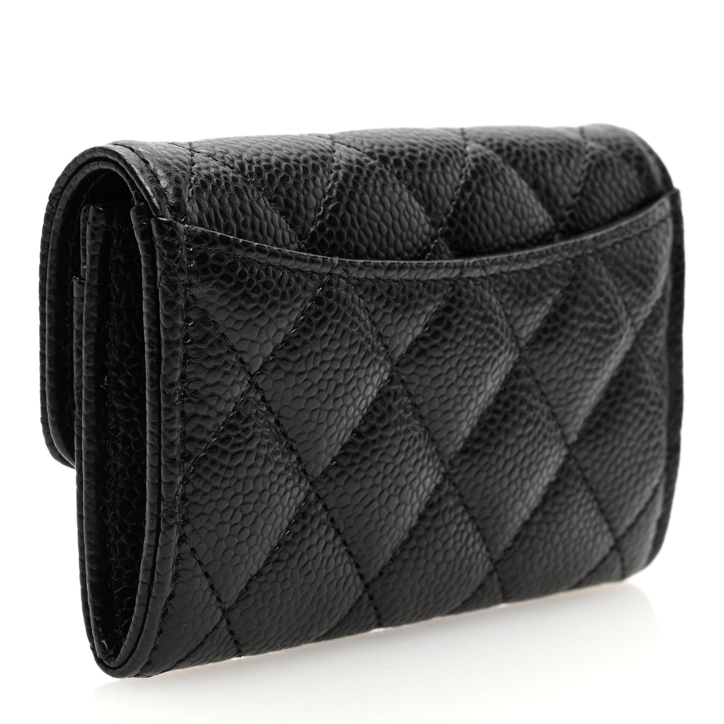 Caviar Quilted Flap Card Holder Wallet Black