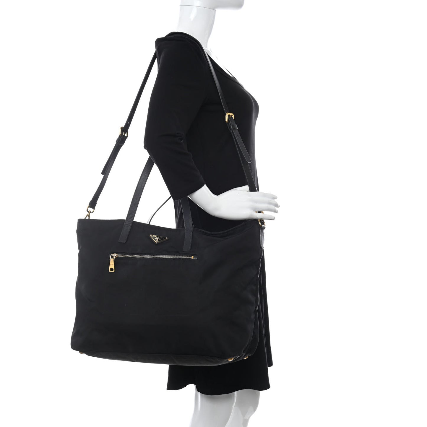 Tessuto Nylon Saffiano Shopping Tote Black