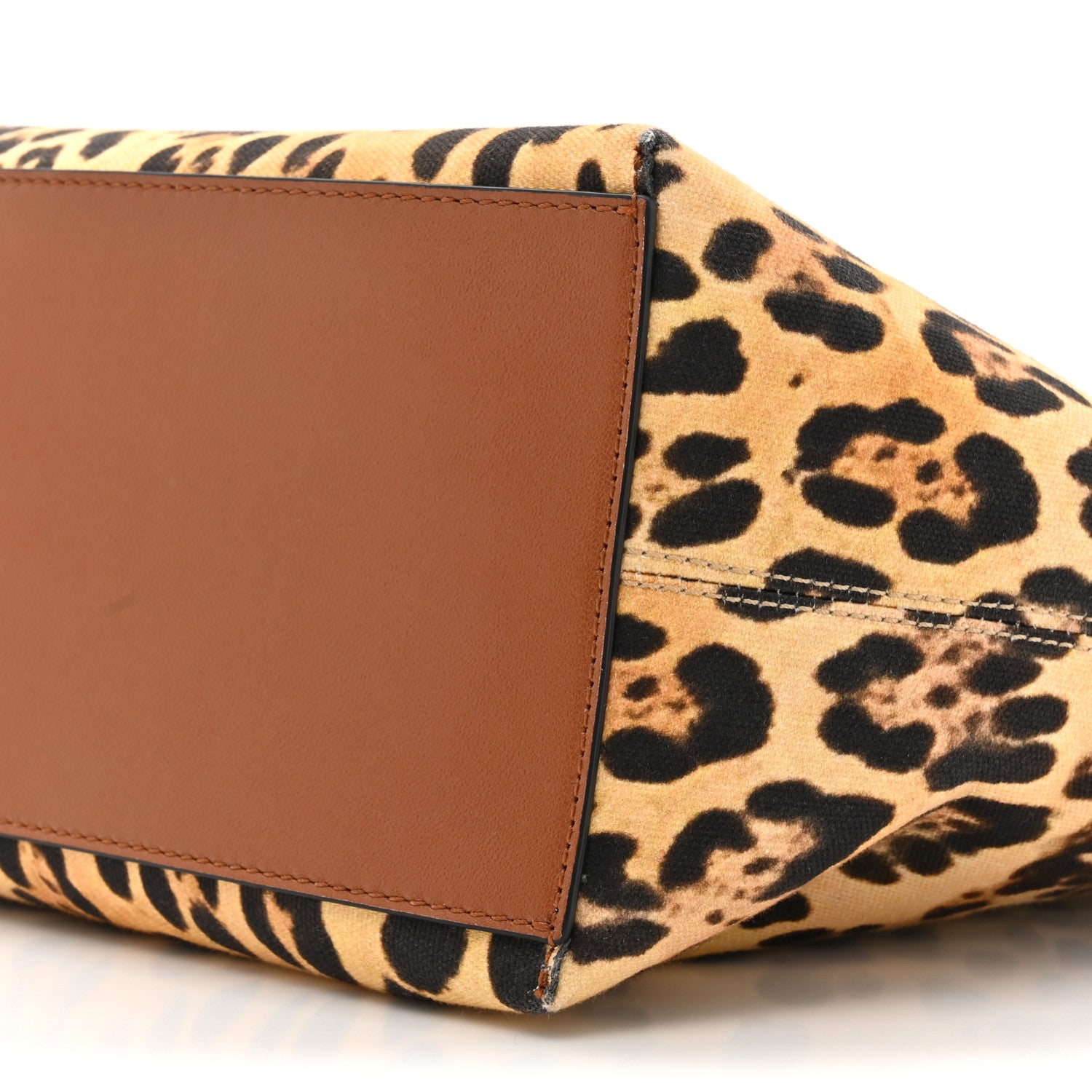 Valentino Garavani Canvas Nappa Leopard Print Rockstud Tote Brown 8 of 13