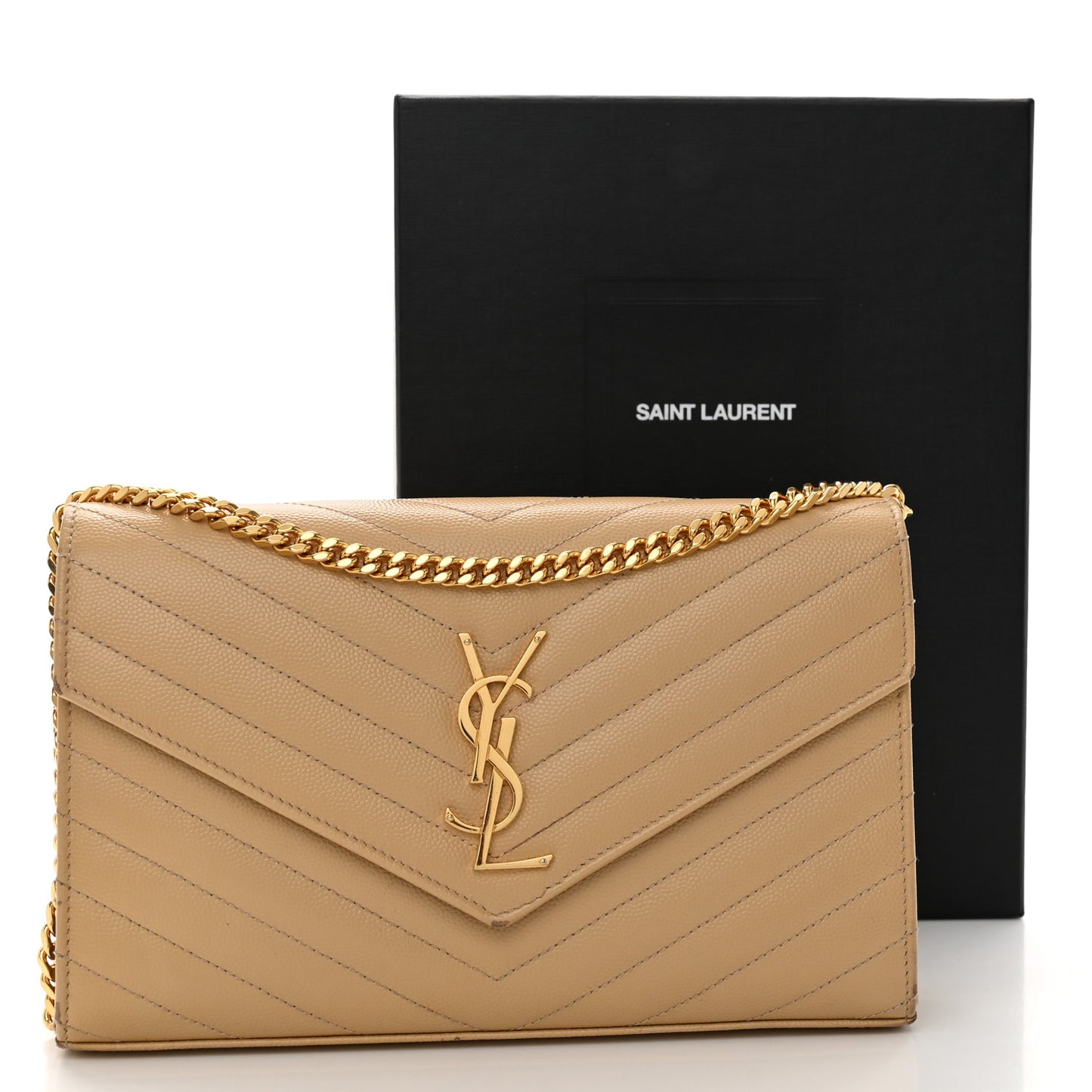 Grain De Poudre Matelasse Chevron Monogram Chain Wallet Dark Beige