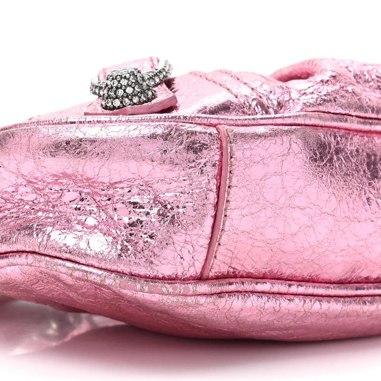 Metallic Agneau Arena Crystal Le Cagole Mini Purse With Chain Met Pink