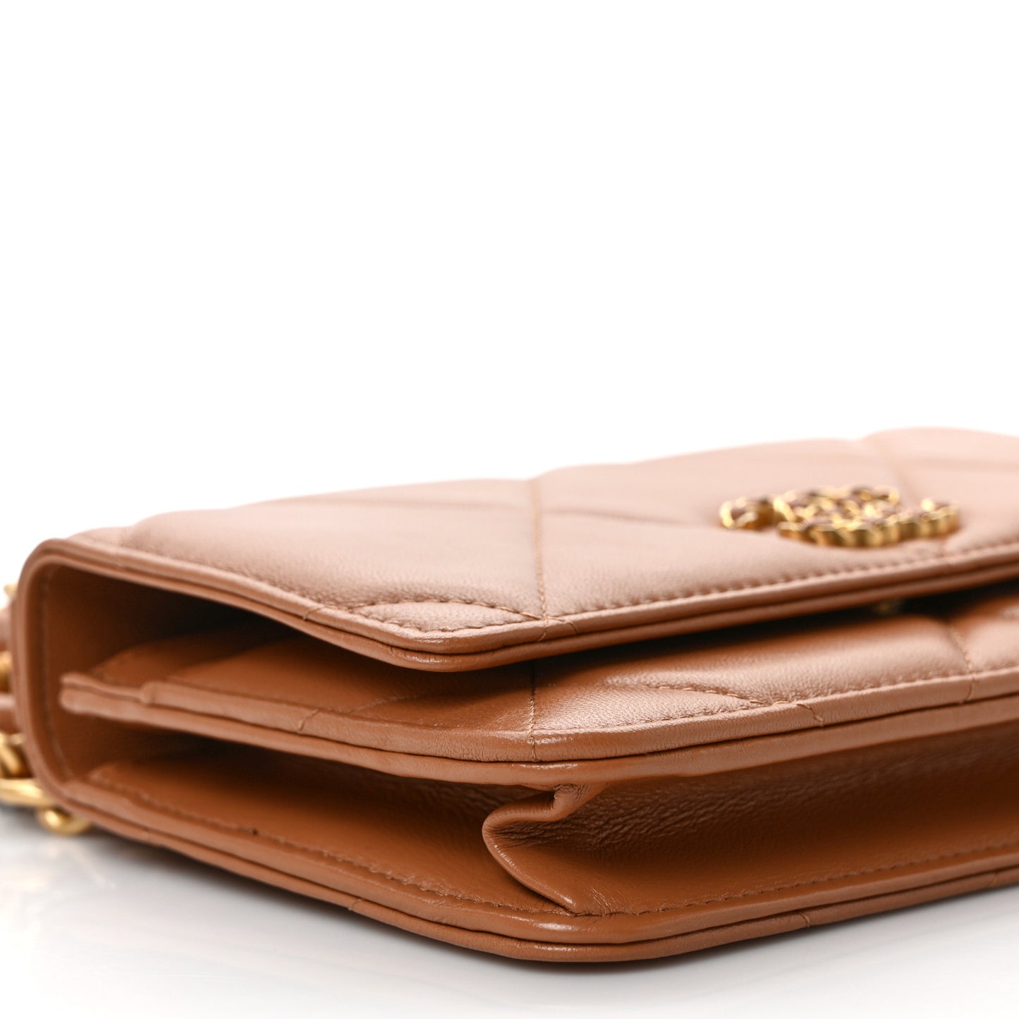 Goatskin Quilted Chanel 19 Wallet On Chain WOC Brown
