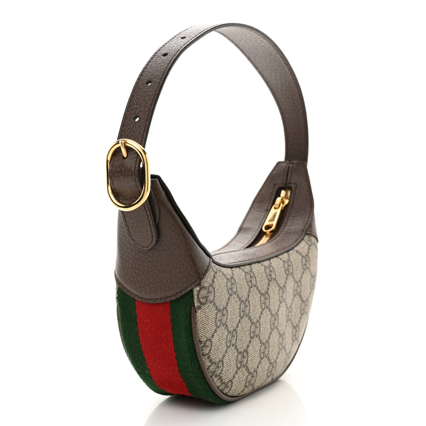 GG Supreme Monogram Textured Calfskin Web Mini Ophidia Half Moon Hobo Beige Ebony New Acero