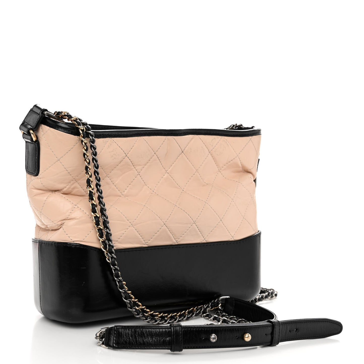 Aged Calfskin Quilted Medium Gabrielle Hobo Beige Black