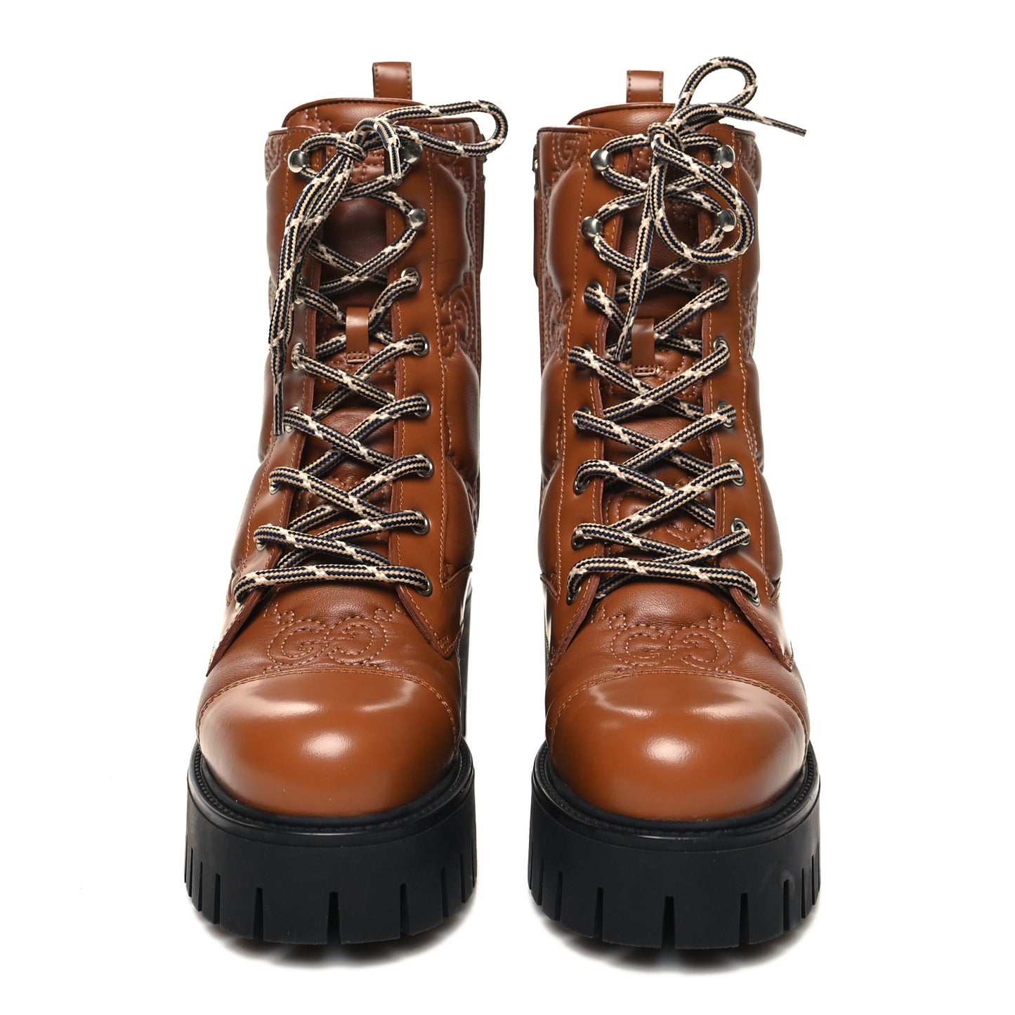 Cordovan Lux Nappa GG Matelasse Lace Up 60mm Combat Boots 36 Dark Hazel Brown