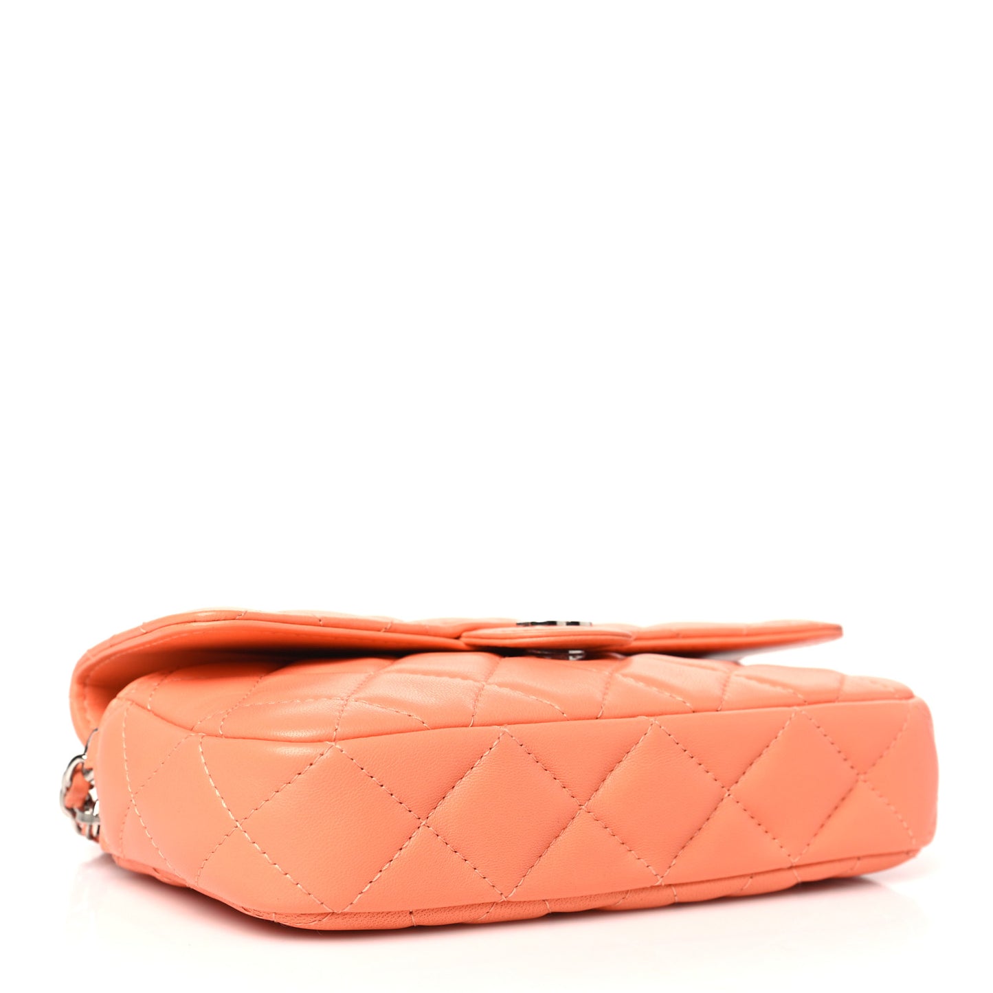 Lambskin Quilted Flap Phone Holder With Chain Orange
