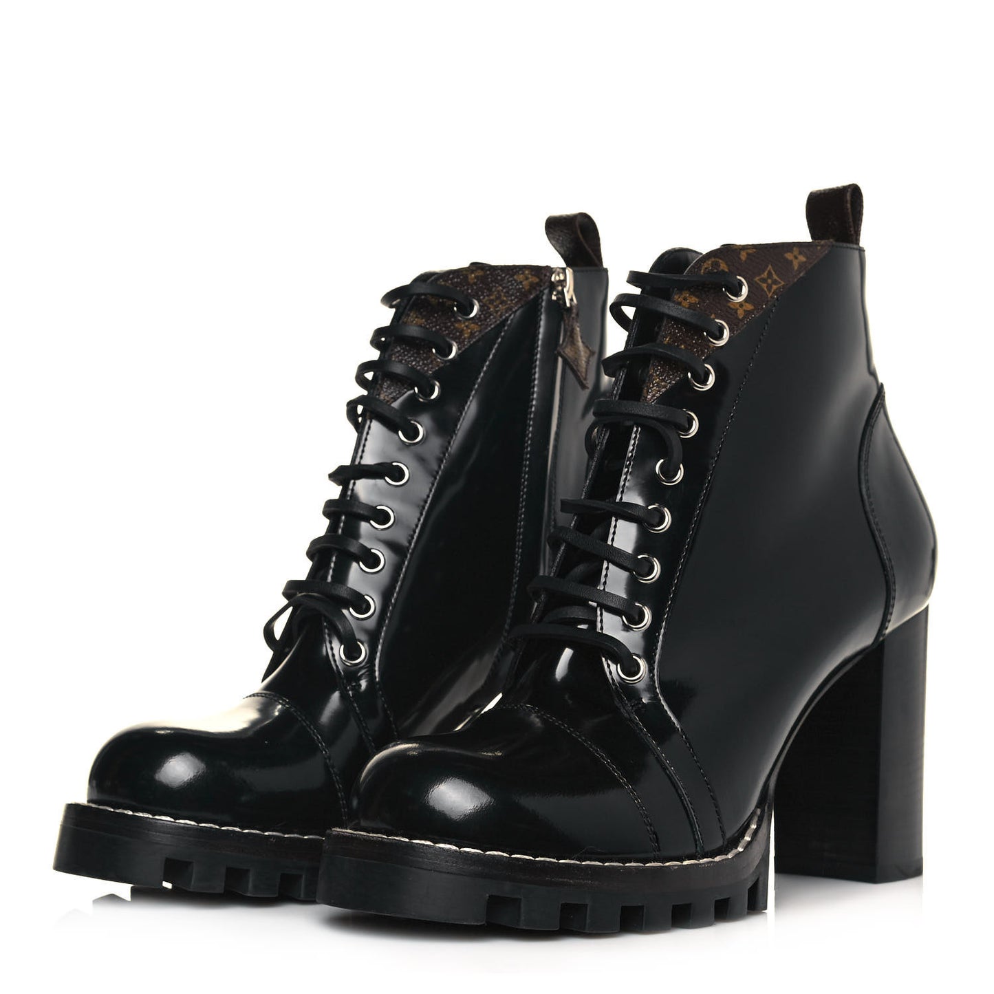 Patent Calfskin Monogram Star Trail Ankle Boots 41 Black