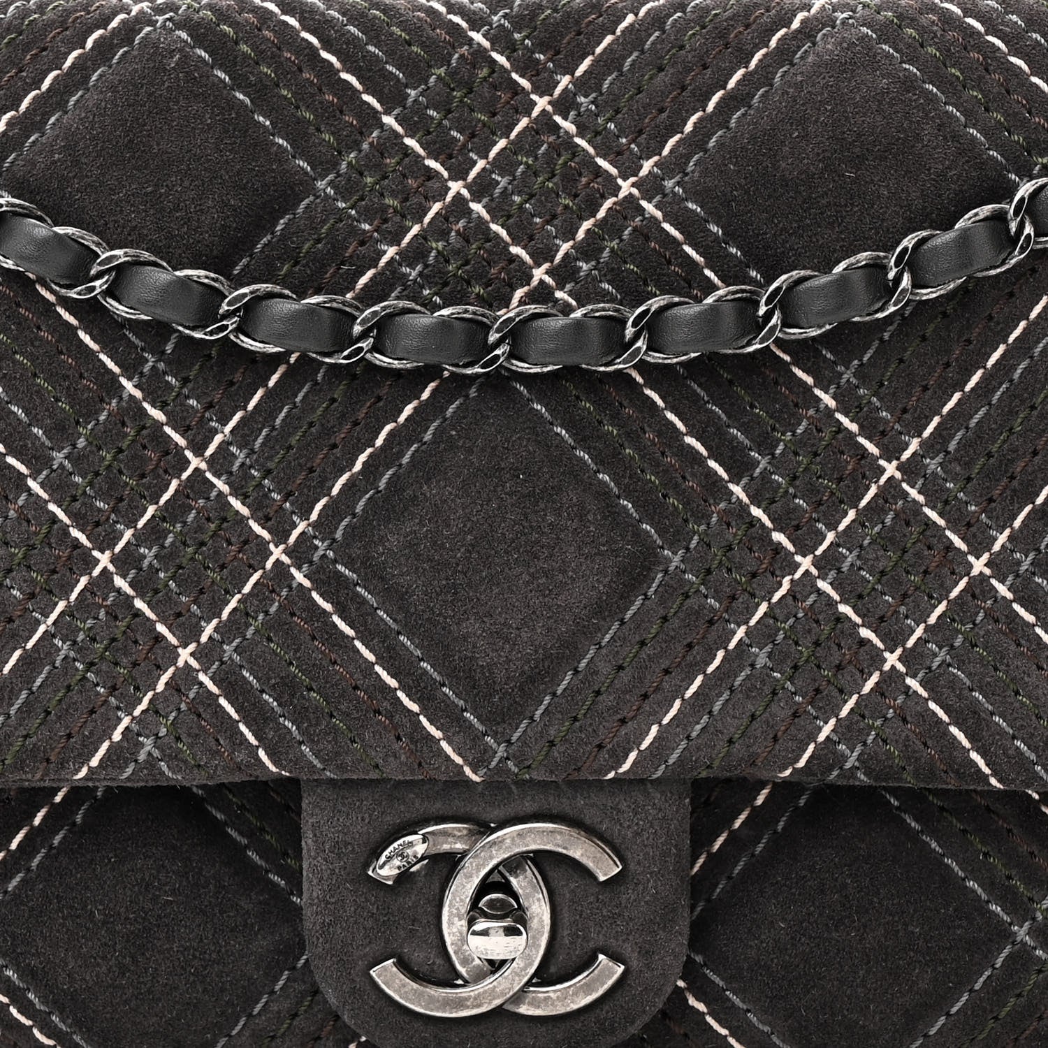 Chanel Suede Stitched Jumbo Saltire Single Flap Grey 8 of 11