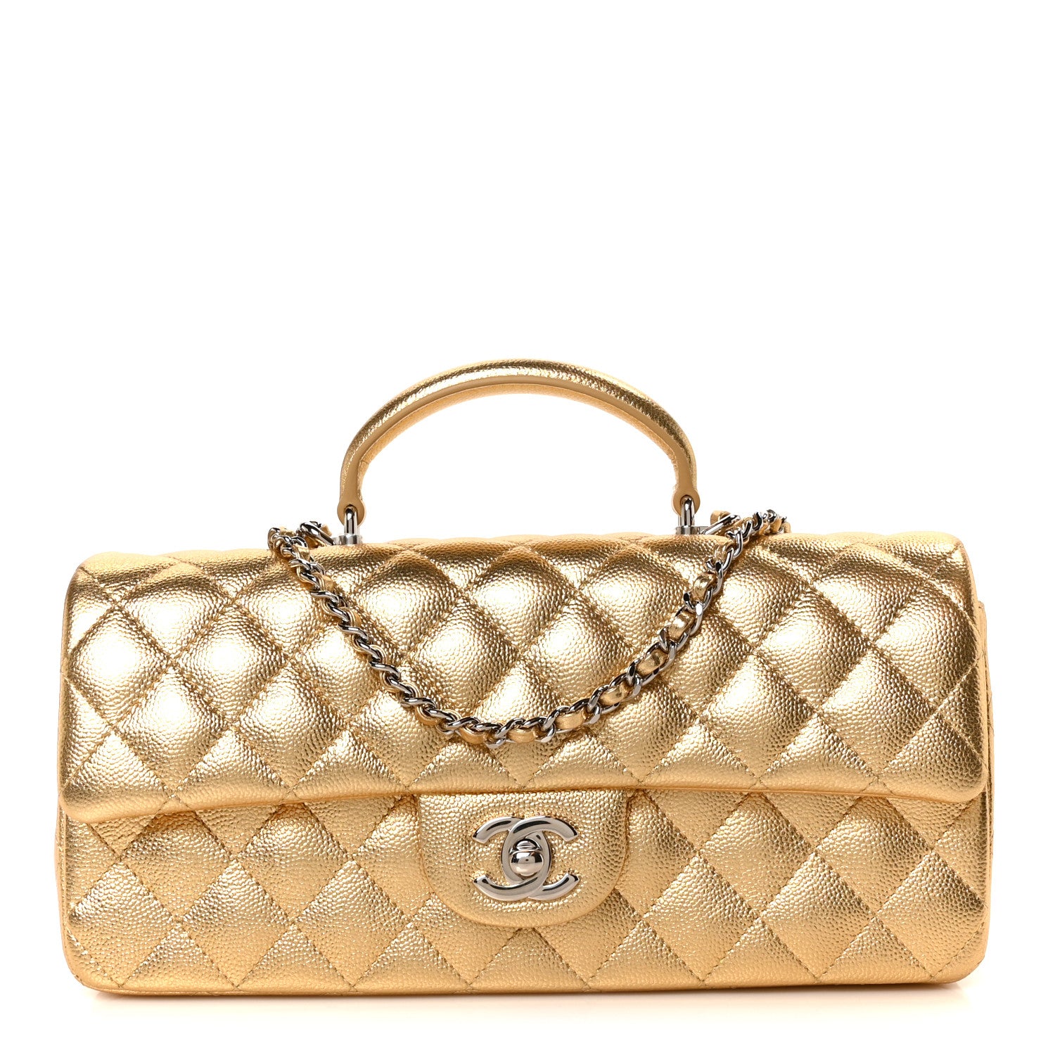 CHANEL ゴールド yfy Chanel Metallic Caviar Quilted Top Handle East West Flap Gold