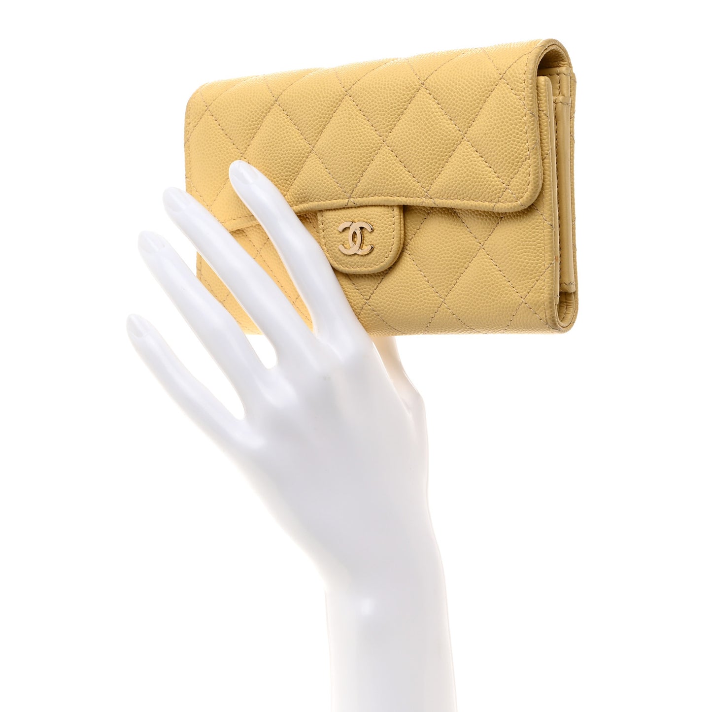 Caviar Quilted Medium Flap Wallet Light Yellow