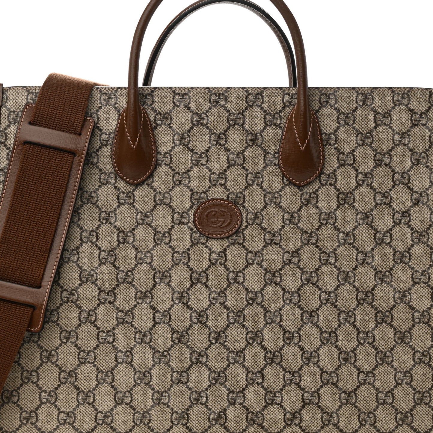 GG Supreme Monogram Azalea Calfskin Medium Retro Interlocking G Tote Bag Beige Ebony Brown Sugar