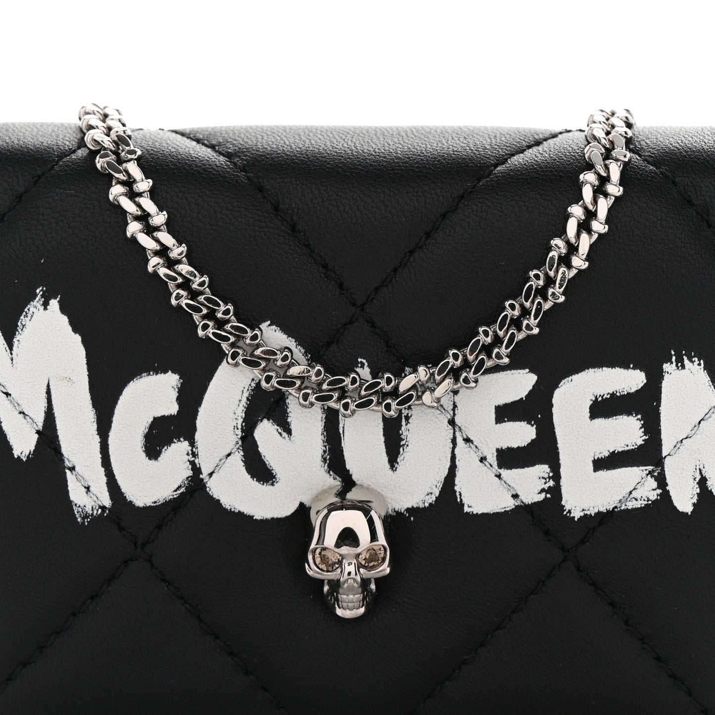 Nappa Graffiti Quilted Graffiti Skull Card Holder on Chain Black White