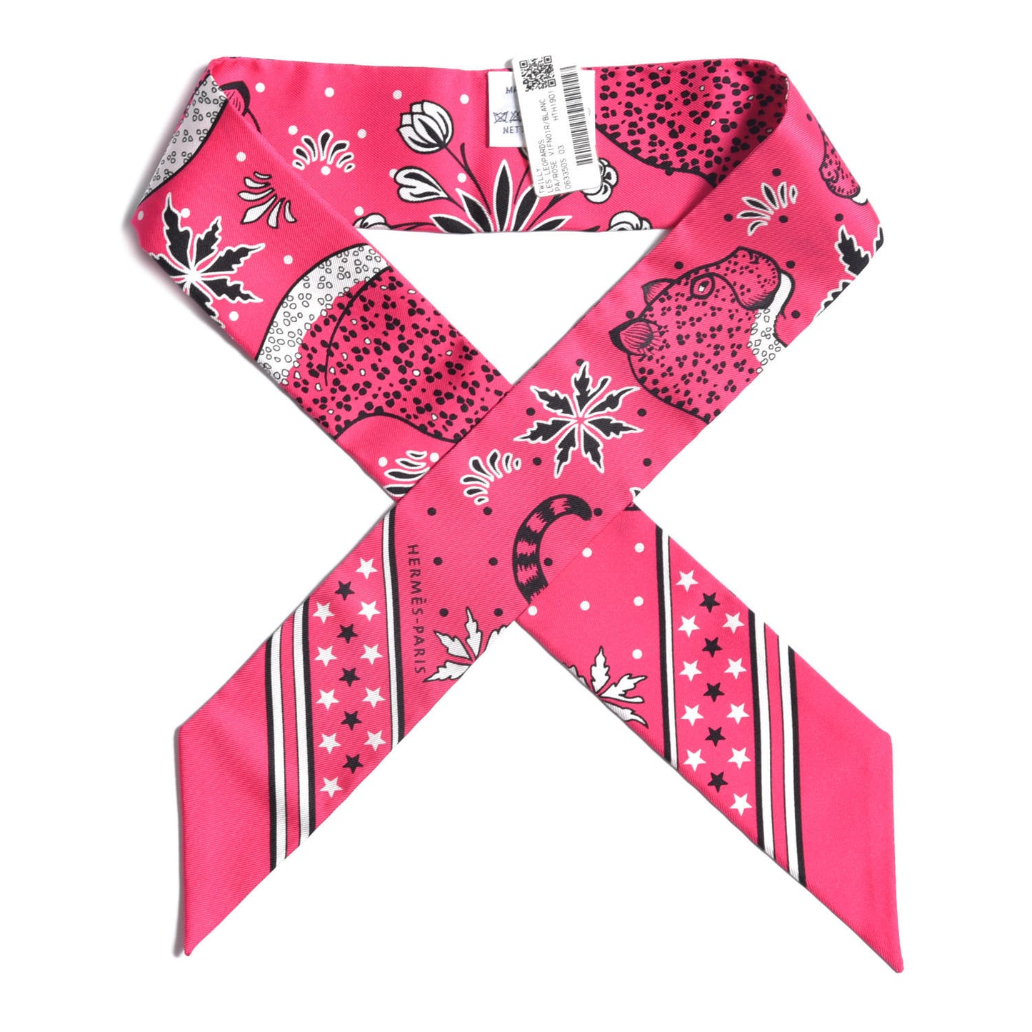 Silk Les Leopards Twilly Rose Vif Black White