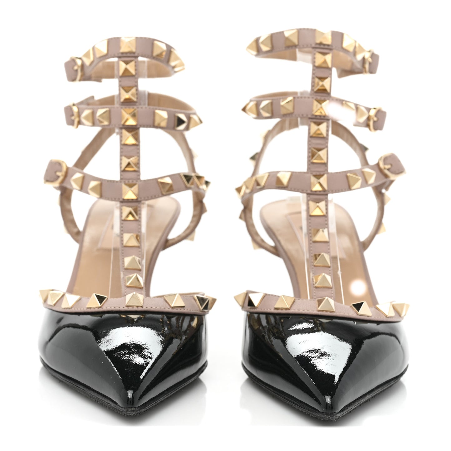 Patent Nappa Rockstud Ankle Strap 65mm Pumps 36 Black Poudre