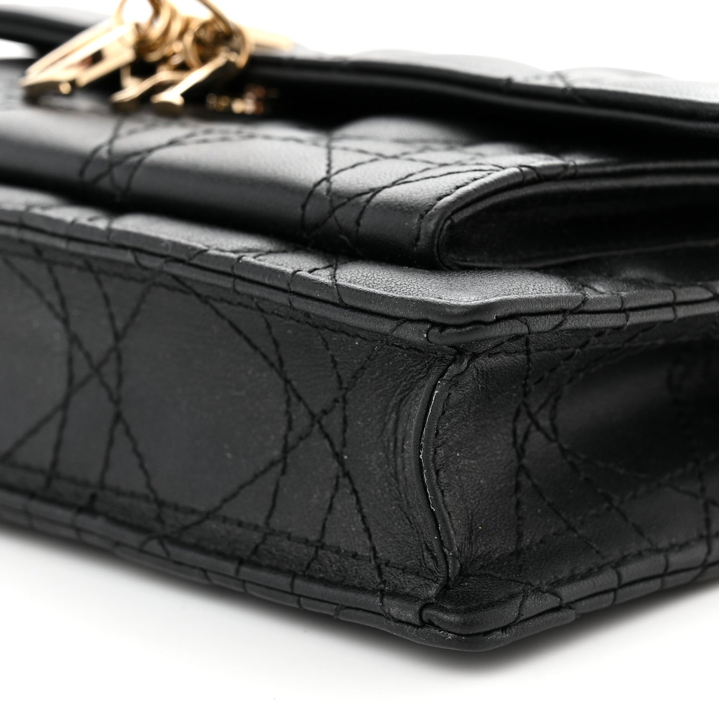 Lambskin Cannage Lady Dior Chain Pouch Black