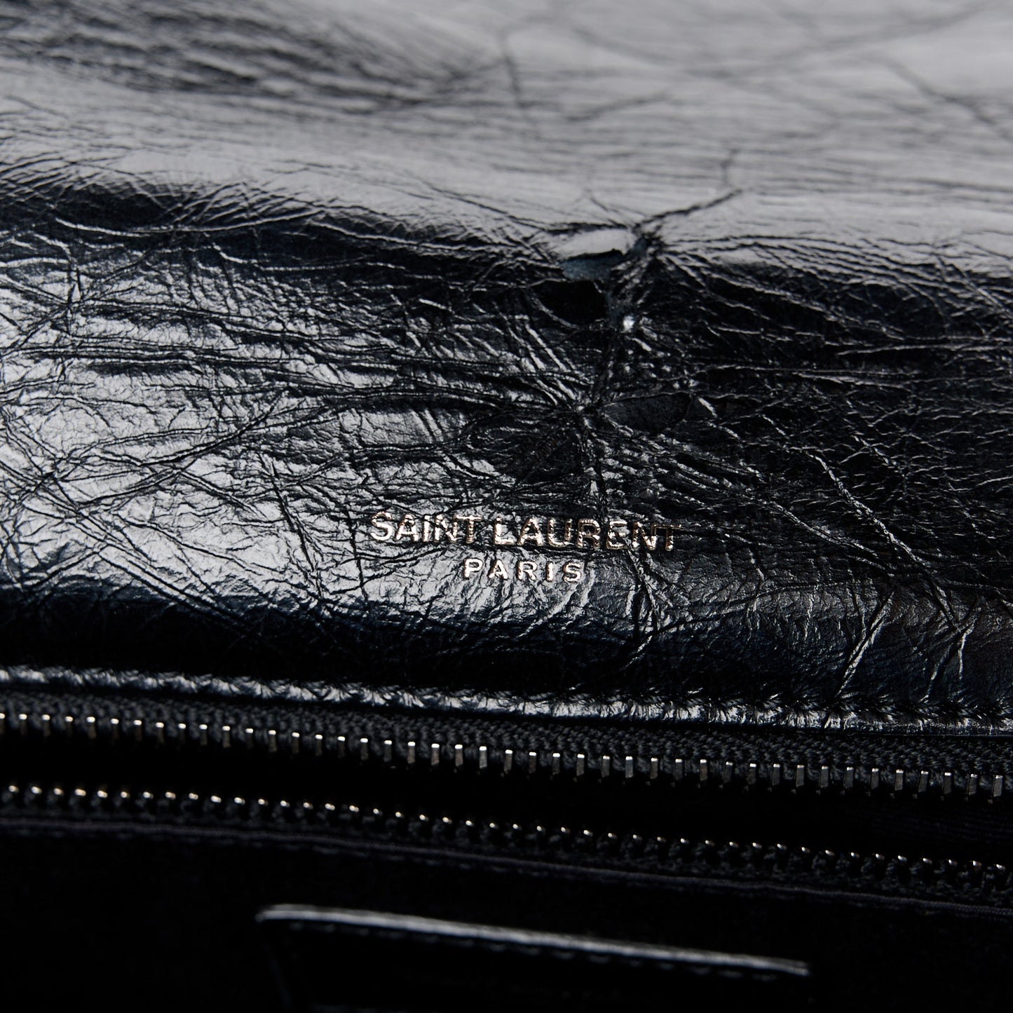 Crinkled Calfskin Matelasse Monogram Large Niki Chain Satchel Black