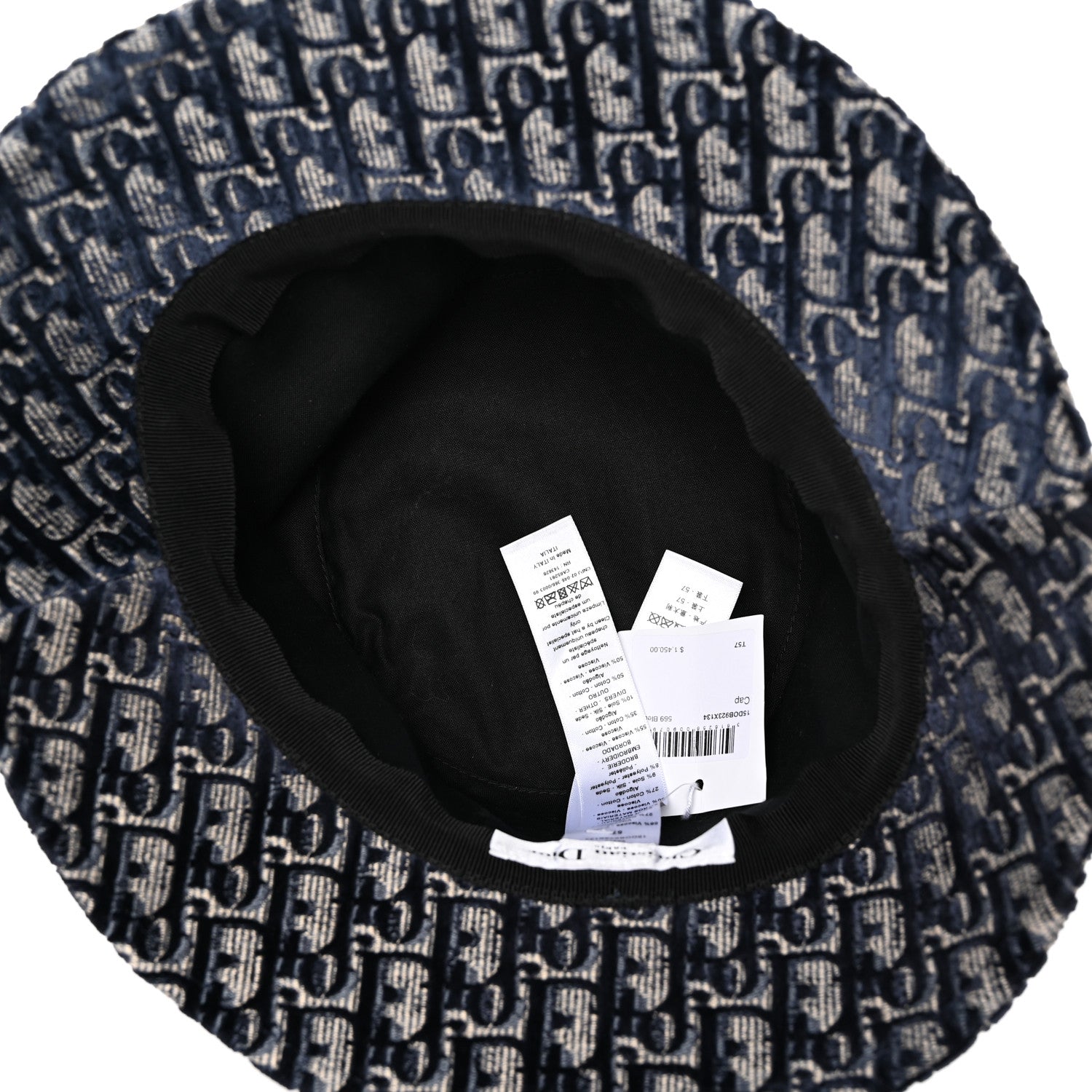 Christian Dior Velvet Oblique Large Brim Bucket Hat 57 Bleu Red 6 of 8