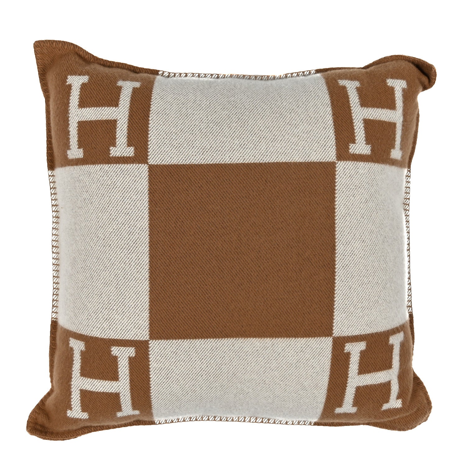 Hermes Wool Cashmere Avalon Pillow GM Ecru Camel 1806968