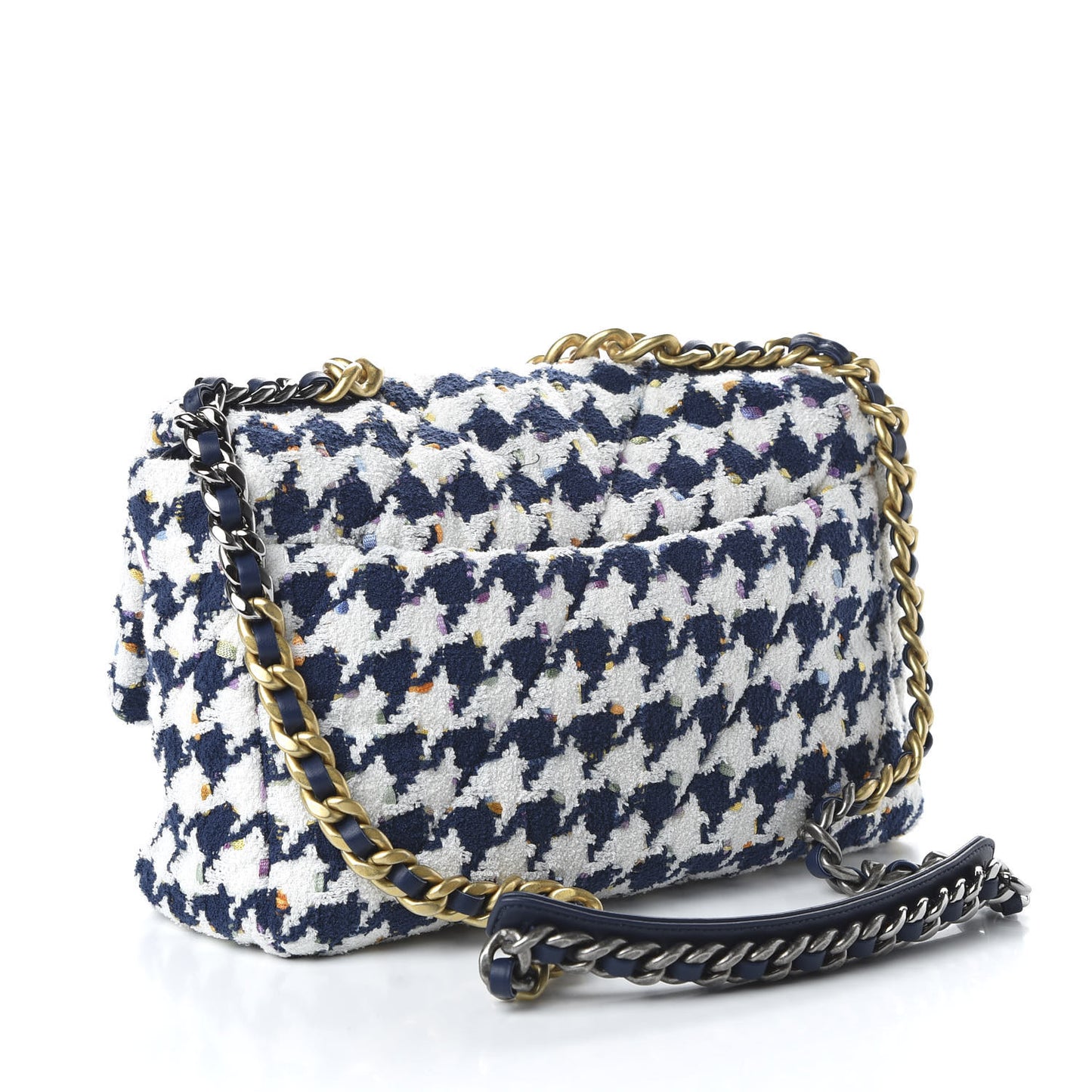 Tweed Quilted Large 19 Flap Ecru Navy Blue Multicolor
