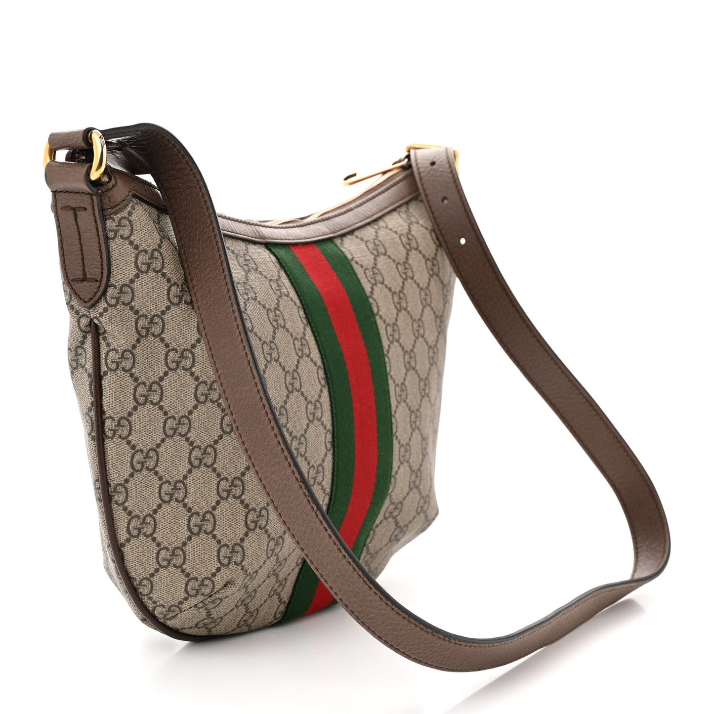 GG Supreme Monogram Web Small Ophidia Half Moon Hobo Brown