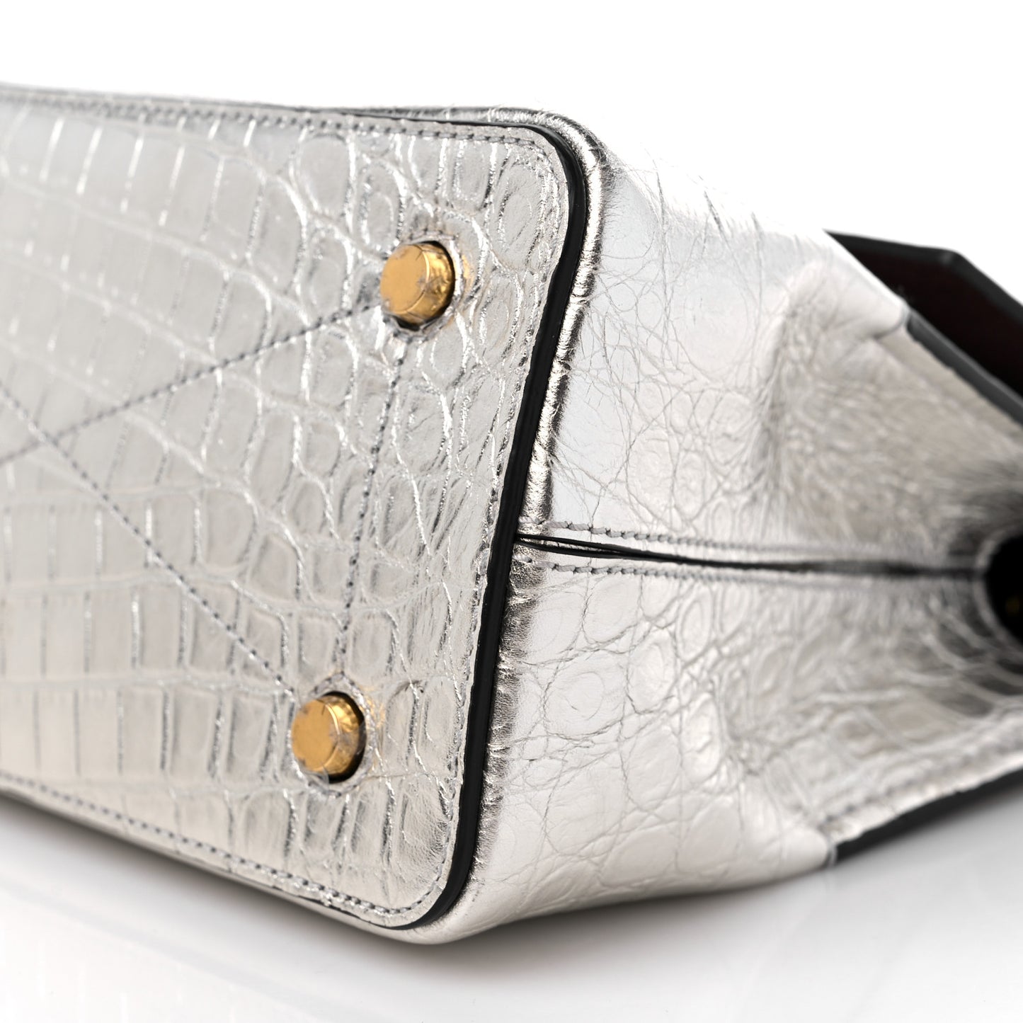 Metallic Calfskin Crocodile Embossed Mini Seaton Silver