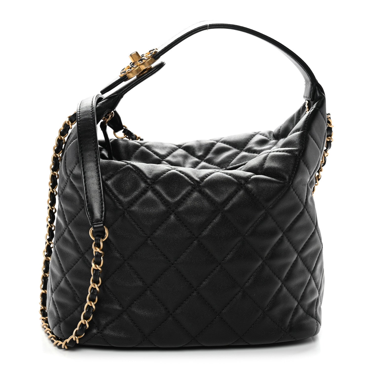 T*K様 CHANEL ヴィンテージ 黒 キルティング ロゴ レザー ボストンバ Chanel Lambskin Quilted Large Perfect Meeting Hobo Black 1865926