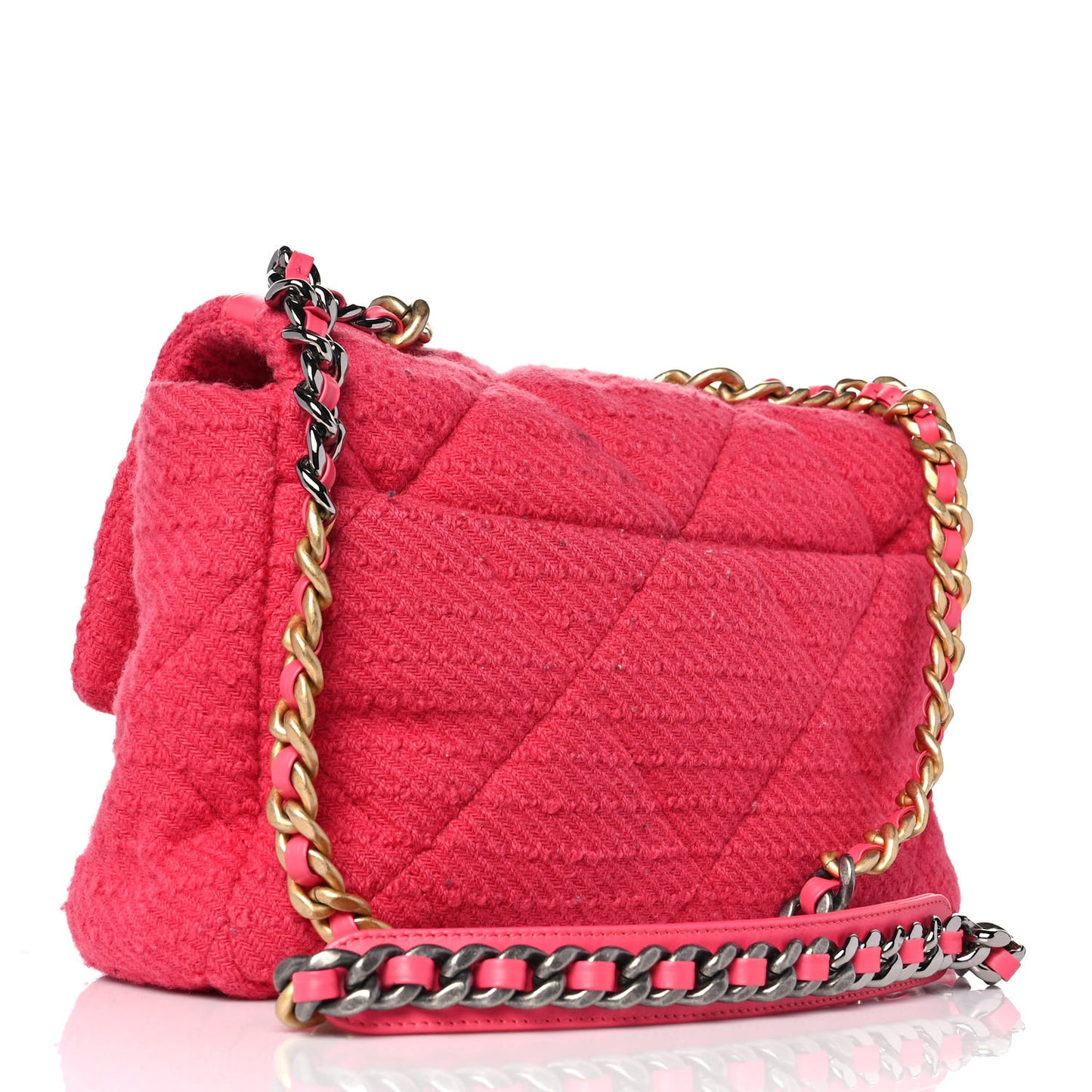 Tweed Quilted Large Chanel 19 Flap Pink