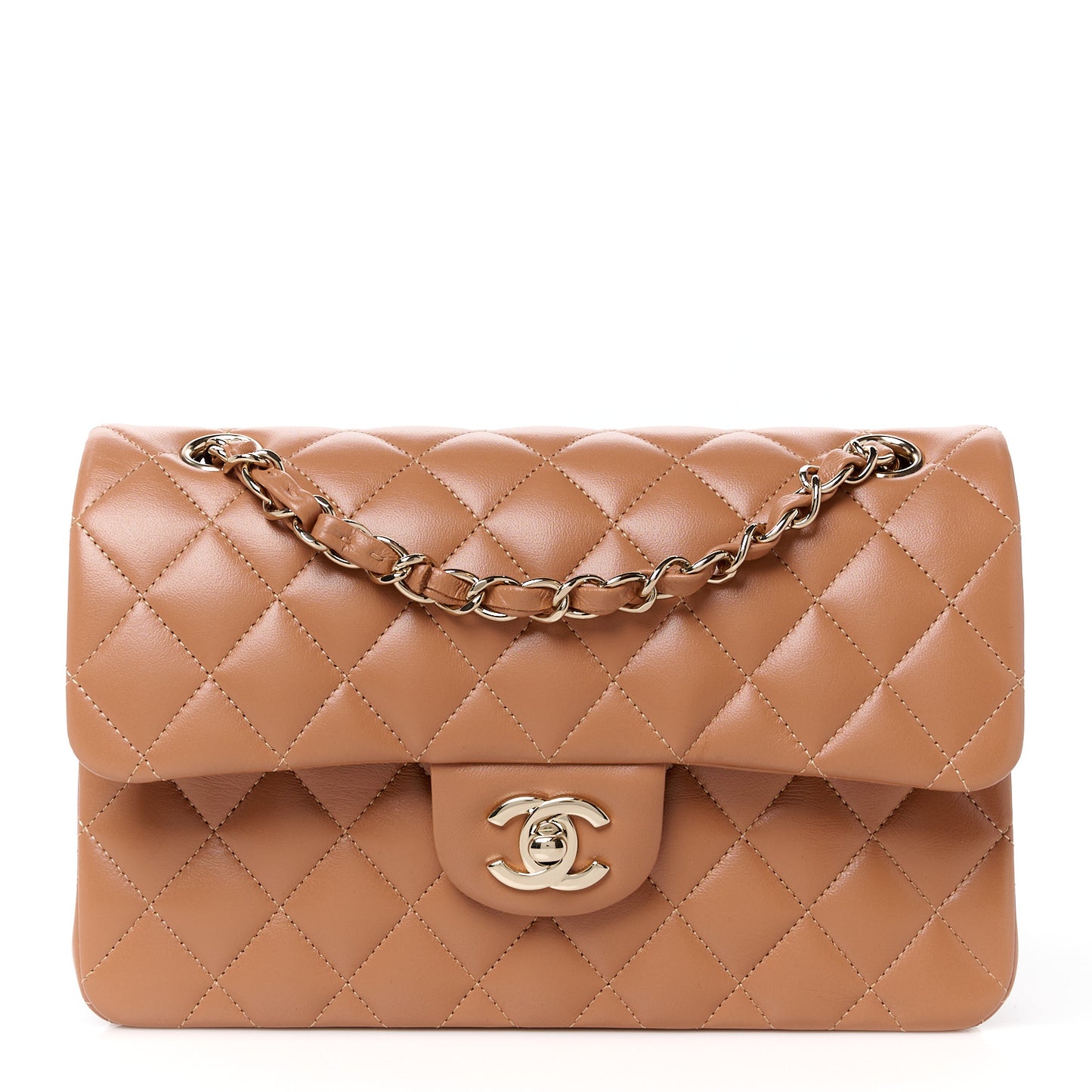 Lambskin Quilted Small Double Flap Brown