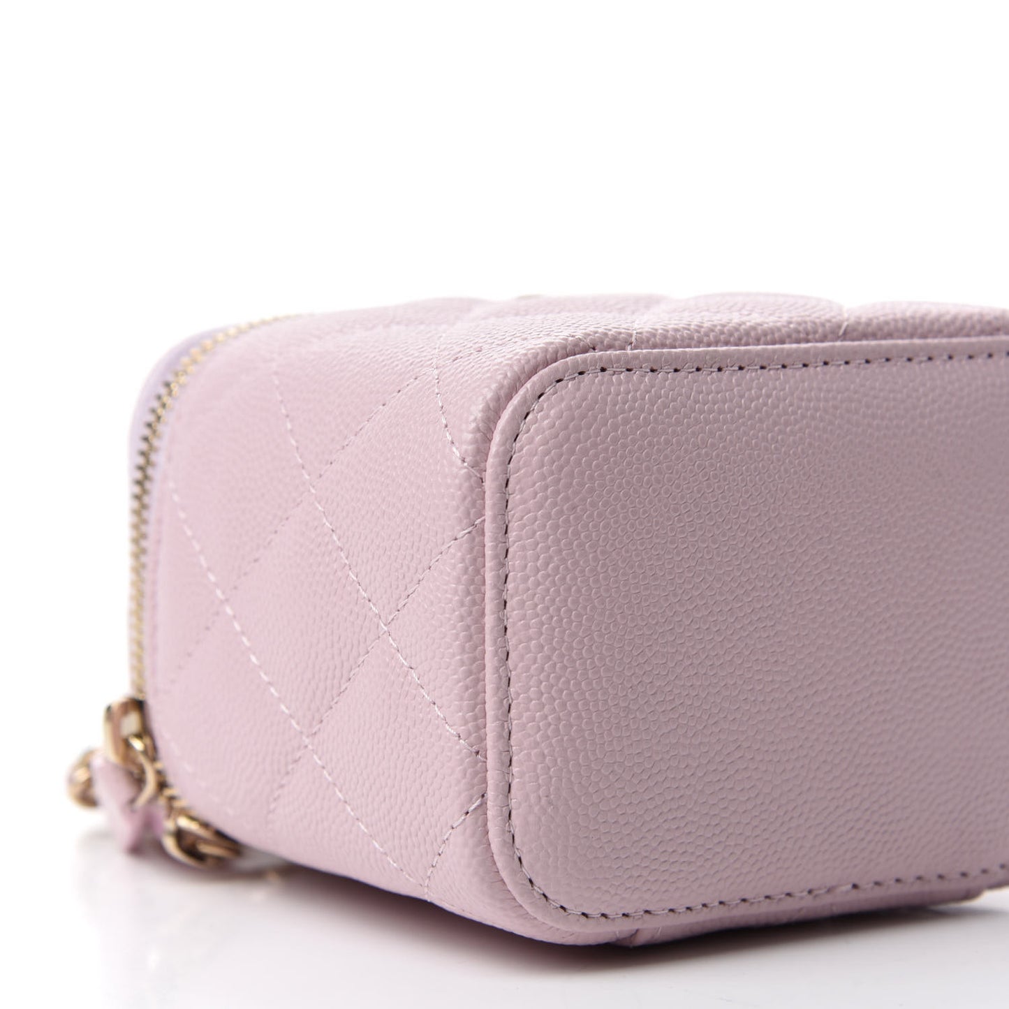 Caviar Quilted Mini Vanity Case With Chain Light Pink