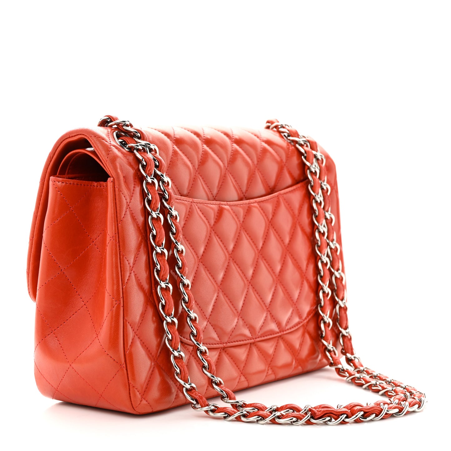 Lambskin Quilted Jumbo Double Flap Red