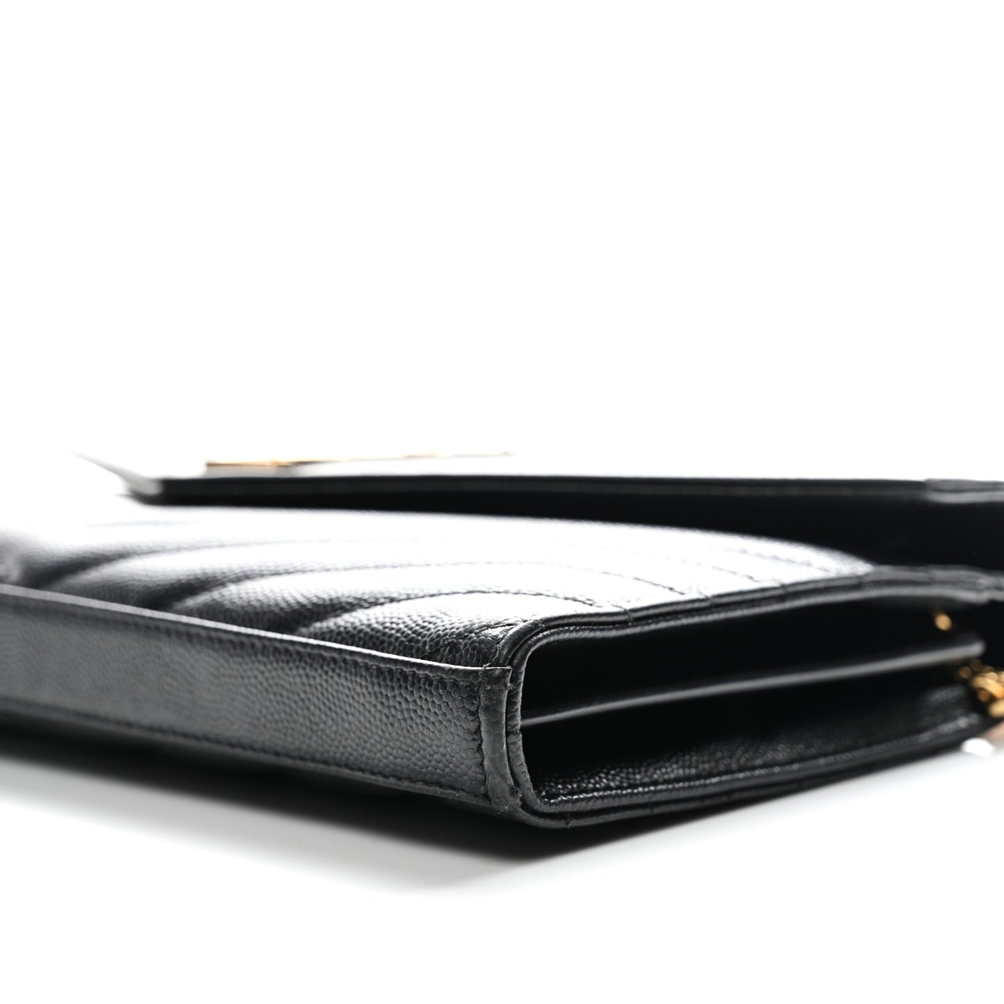 Grain De Poudre Matelasse Chevron Monogram Chain Wallet Black