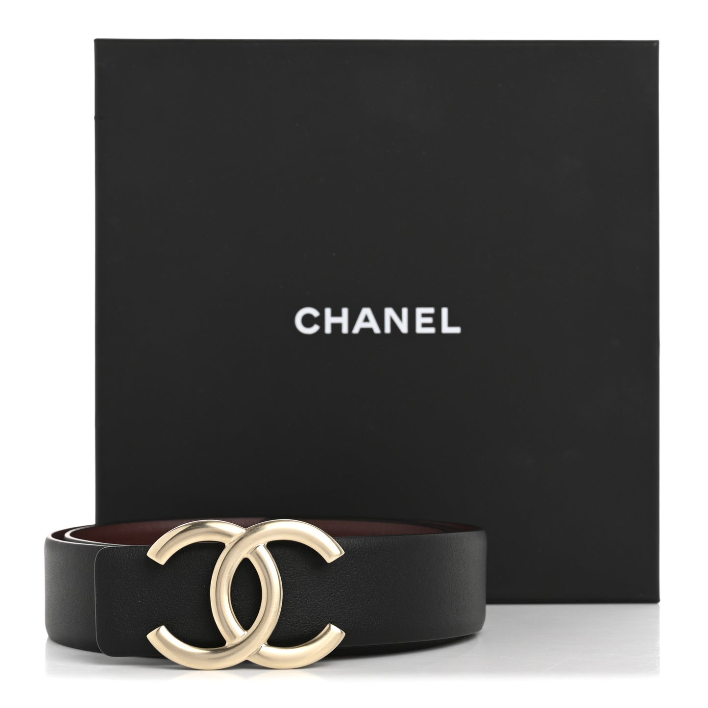Calfskin CC Reversible Belt 85 34 Black Burgundy