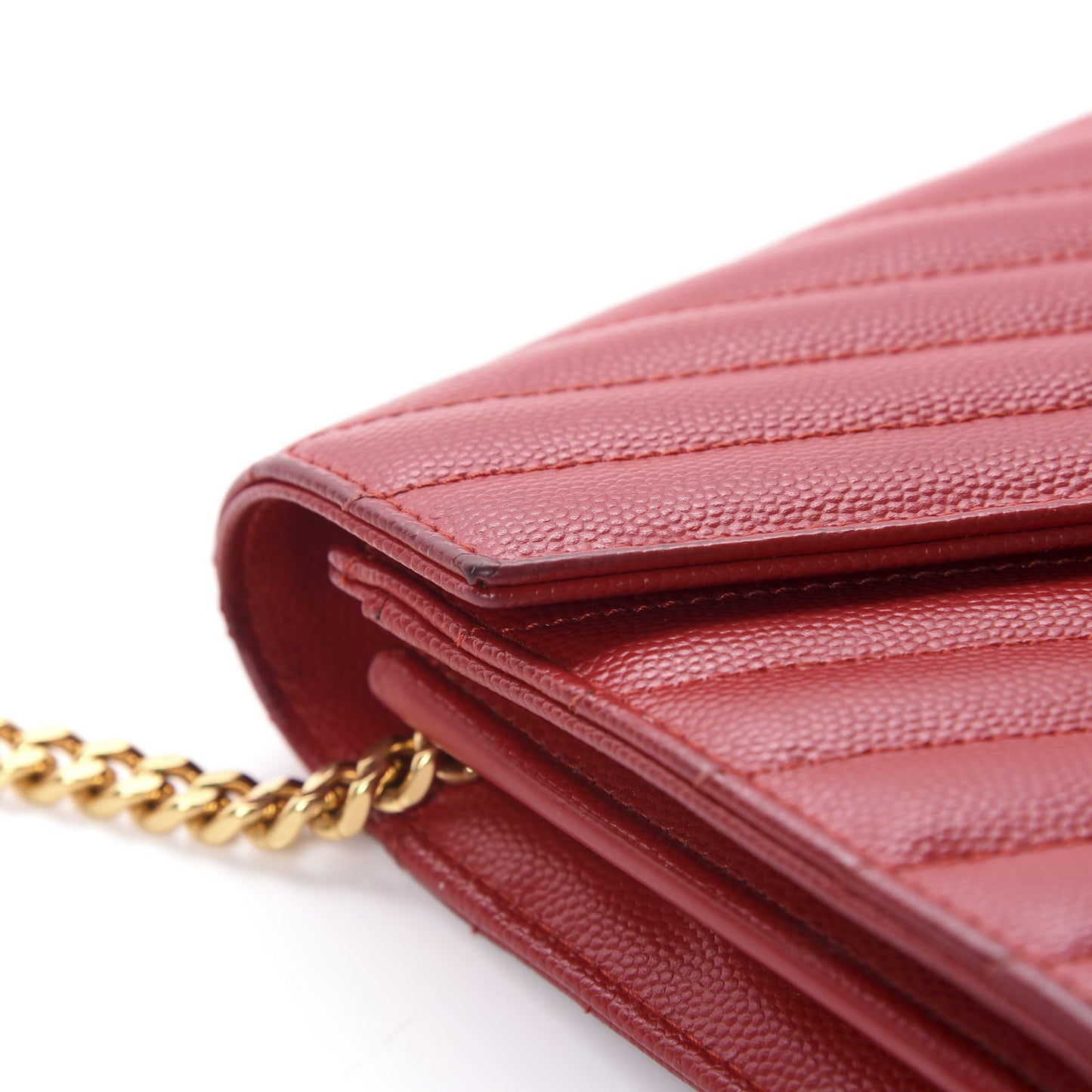 Grain De Poudre Matelasse Chevron Monogram Chain Wallet Red