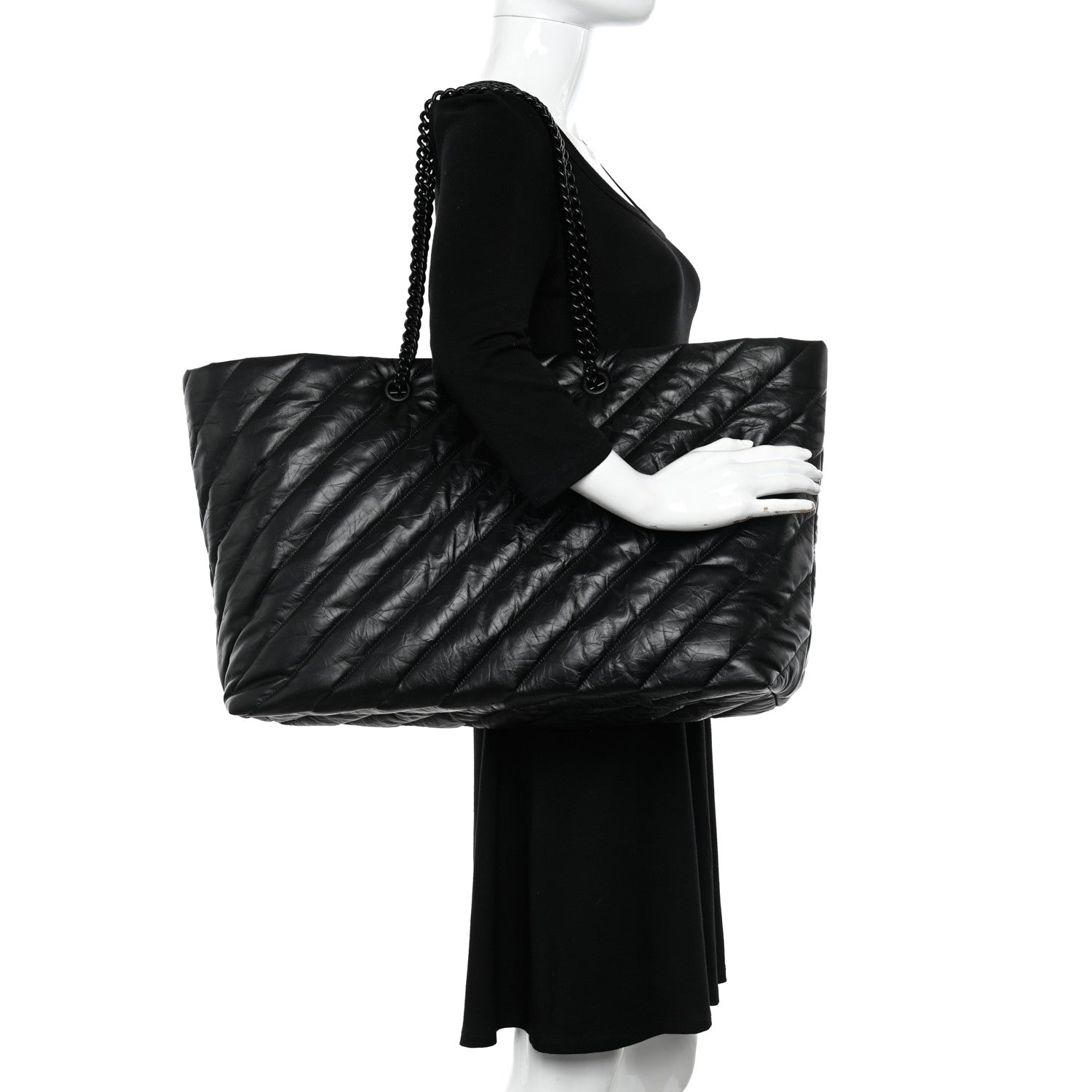 Balenciaga Crushed Calfskin Quilted Matte Black Hardware Large Crush Carry All Tote Bag Black 2 of 10